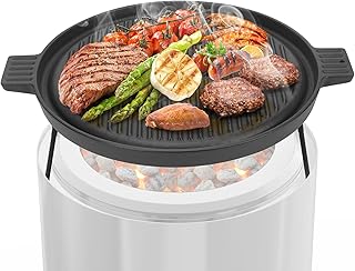 only fire Cast Iron Griddle Plate Grill Top for Solo Stove Ranger 15" Pit, φ36cm Round Grill Pan Camping Pit Accessory with Detachable Legs