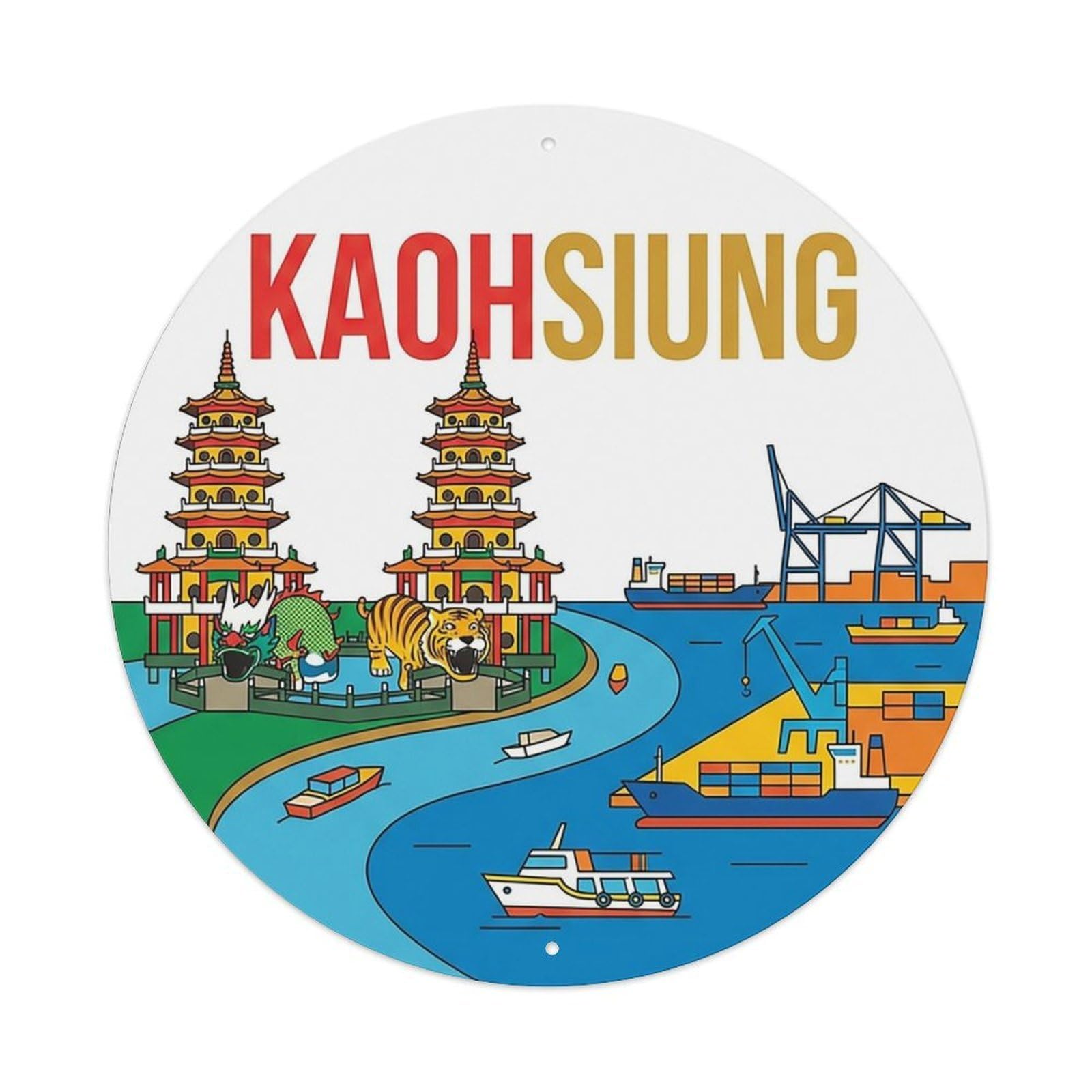 Travel Vintage Taiwan Kaohsiung Vintage Metal Tin Sign Plaque Wall Decor for Cafe, Club Bar, Office, Garden Metal Poster 8x8Inch