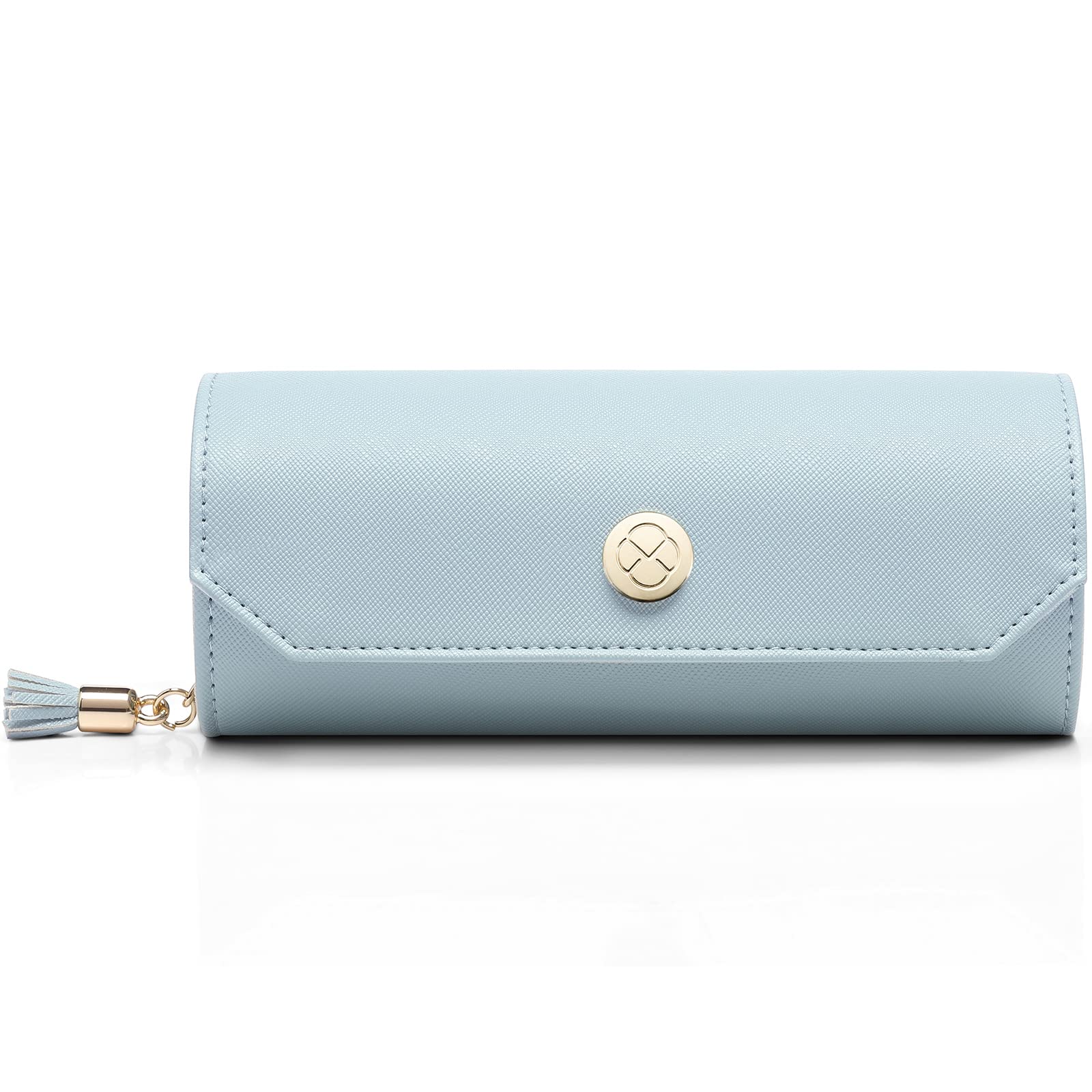 Vlando Travel Jewelry Roll Bag,Medium Jewelry Storage Organizer,Travel Accessory Jewelry Box Organizer Display Storage Case for Rings, Earring, Necklaces Gift for Girls,Women (Blue-plus)