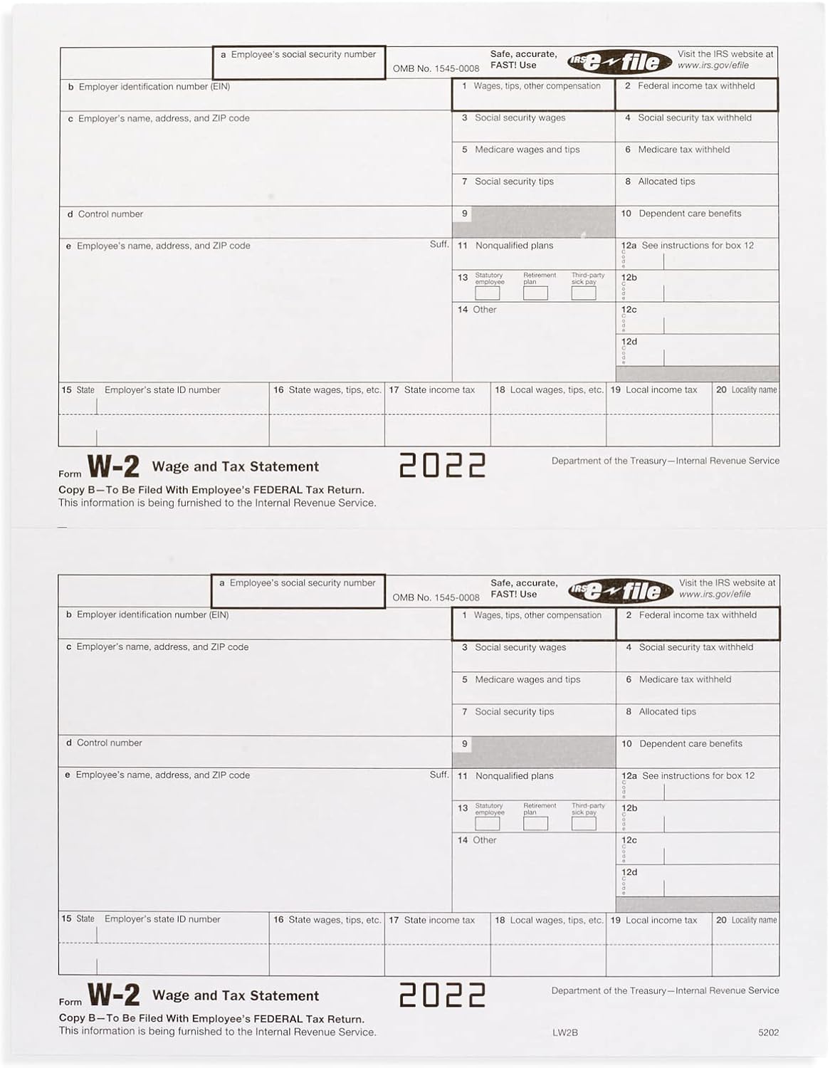2022 W2 4 Part Tax Forms Kit, 25 Employee Kit of Laser Tax Forms Designed for QuickBooks and Accounting Software : Office Products