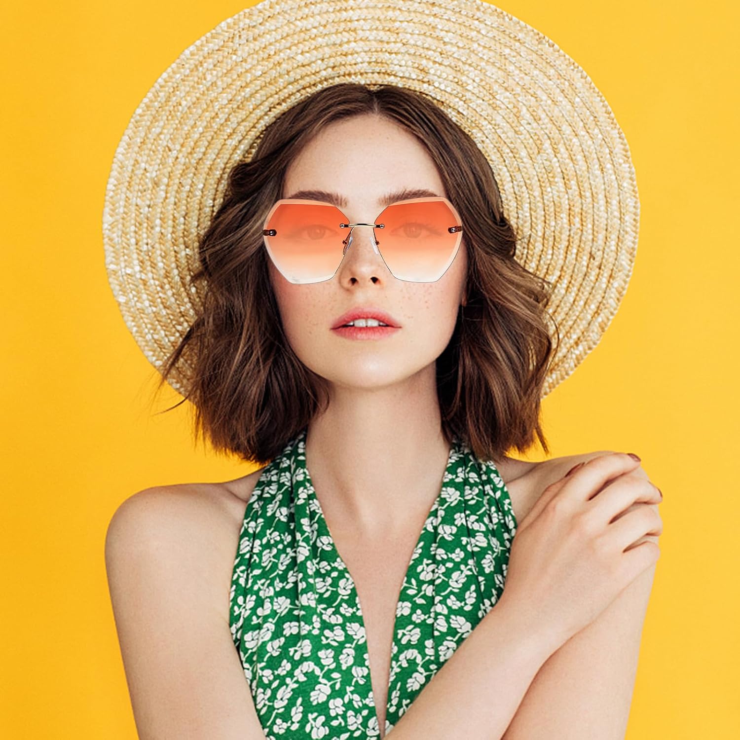 Unomor Rimless Gold Frame Sunglasses Fashion Party Glasses for Men Women Unique Summer Eyewear Funny Costume Accessory Stylish Outdoor Shades
