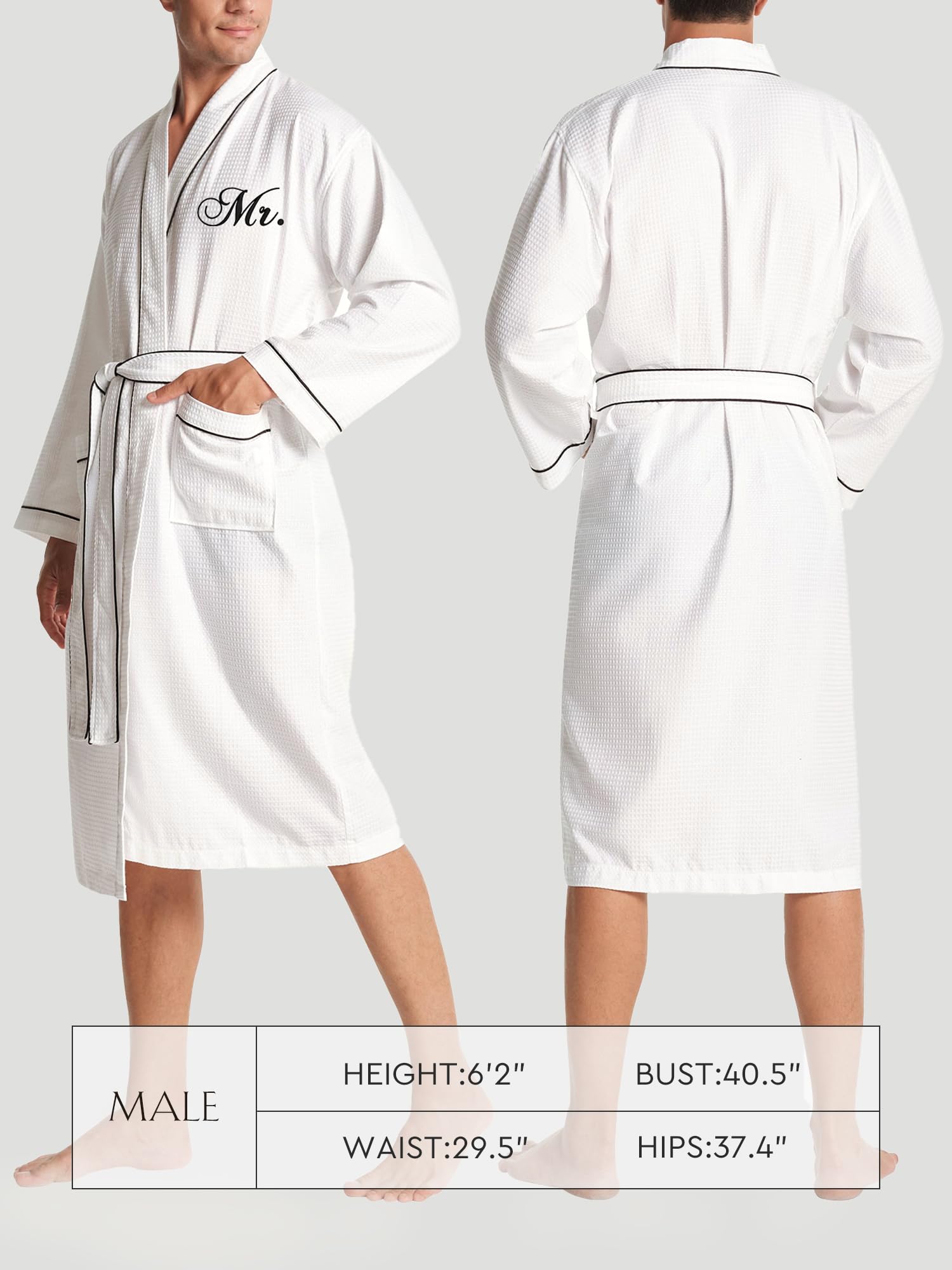 AW BRIDAL Paar Bademantel aus Baumwolle Waffelpikee - Leichte Spa Bademäntel mit Stickerei, Hochzeitsgeschenk für Paare (2 Stück)