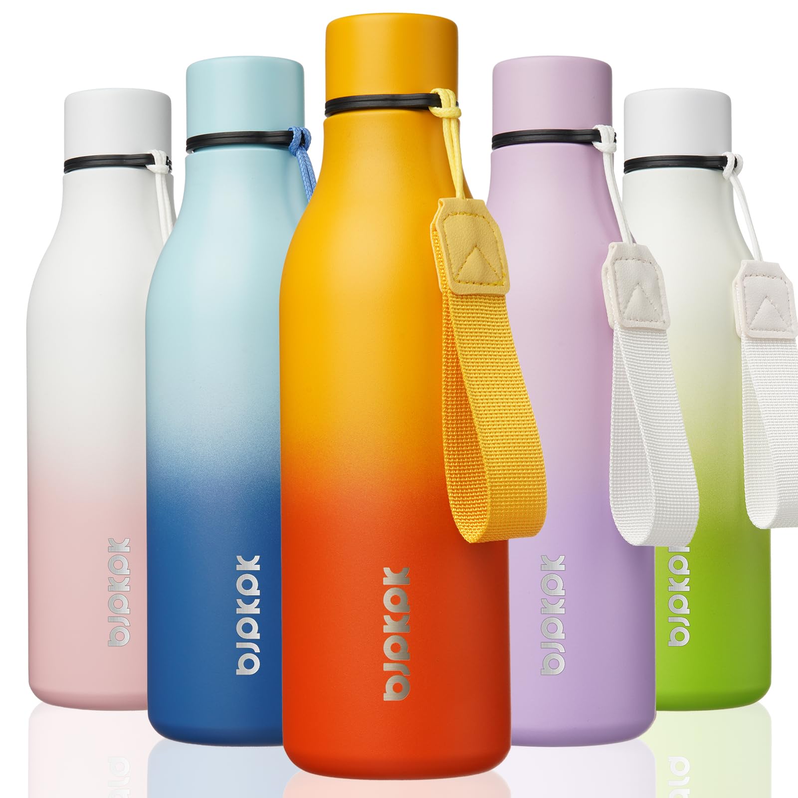 BJPKPK 18oz Insulated Water Bottle, Stainless Steel Bottle with Carry Strap | Keep Cold &amp; Hot Vacuum Insulation, Leak-Proof BPA-Free Design, Slim Bottle Fits Most Cup Holders for Gym, Office &amp; Travel