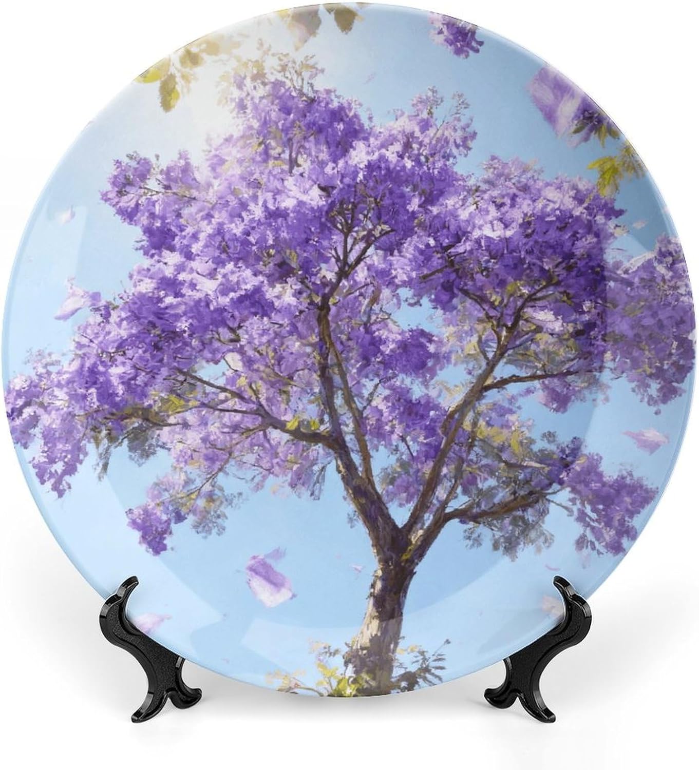 Purple Sea of ​​flowers Decorative Plates Bone China Plates with Stand for Display 10inch Round Ceramic Dinner Plates Dessert Plate for Kitchen Party Coffee Table Decor Art