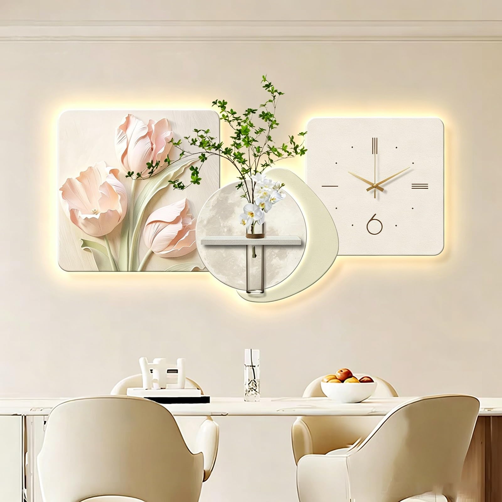 Horloge murale 3D LED 120x60cm en grès avec bac hydroponique pour salon moderne