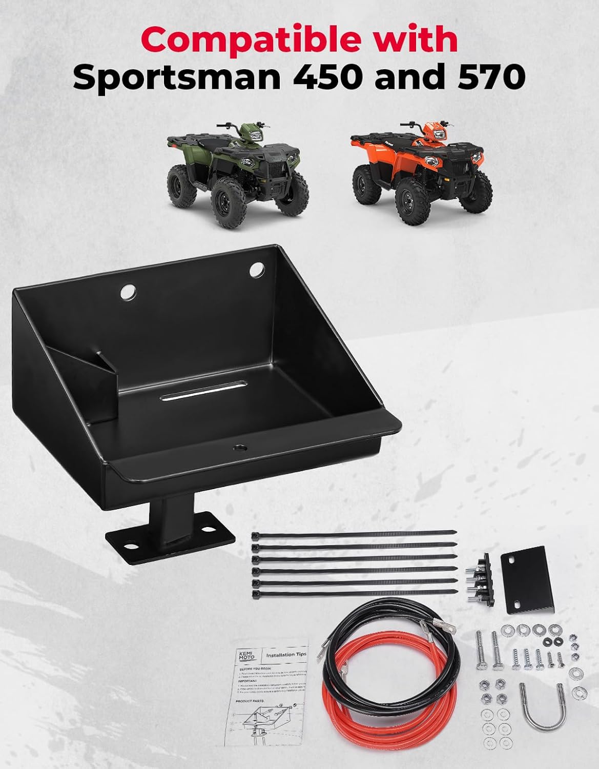 KEMIMOTO Battery Relocation Kit Battery Relocate Box Compatible with Polaris Sportsman 450 570 Accessories 2014-2021 with Battery Box Wires