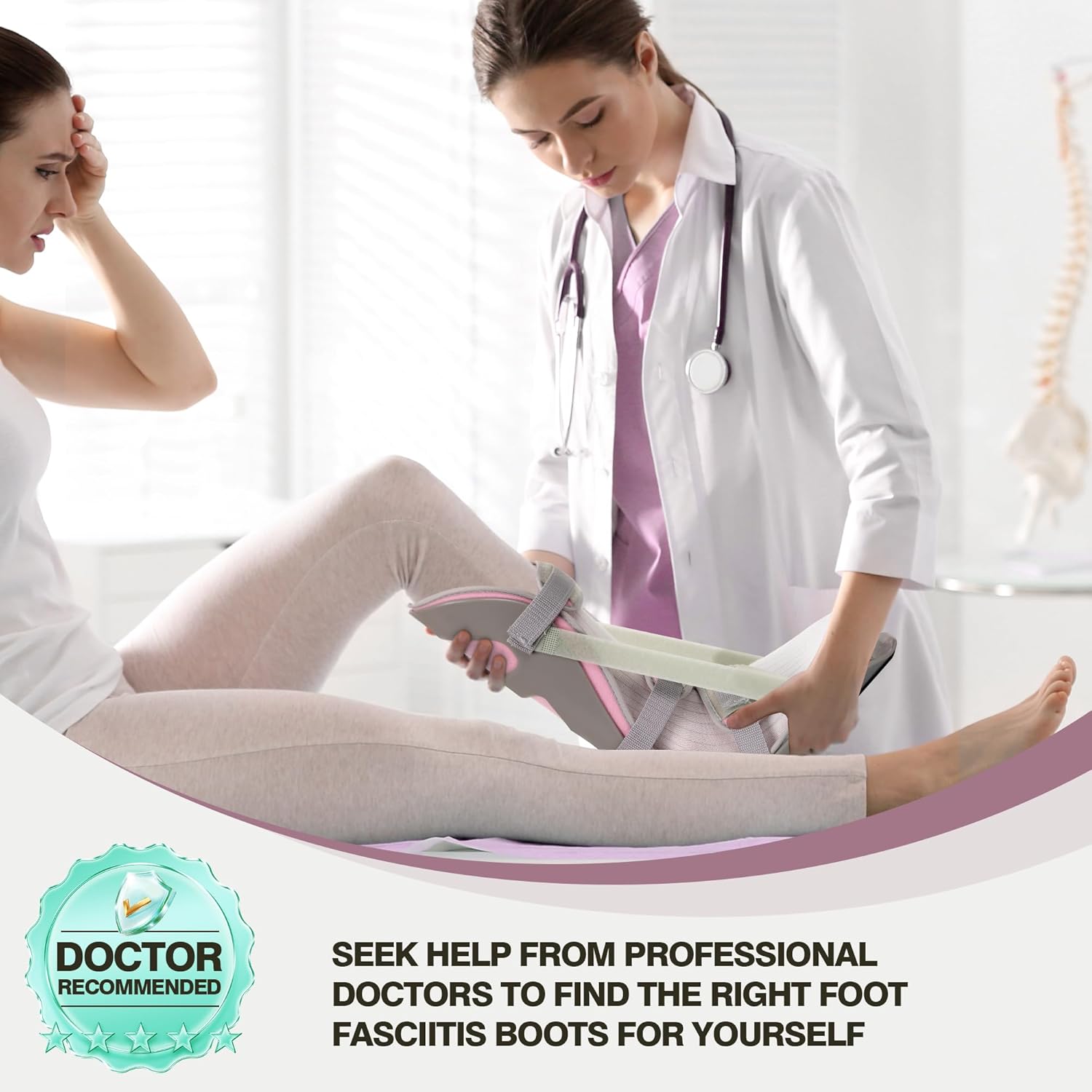 Medibot Sleeping Stretch Boot-Plantar Fasciitis Night Splint Leg Support Brace, Comfortable & Adjustable, Fits Right or Left Foot for Achilles Tendonitis, Heel, Bone Spurs(Grey shell Pink lining S) - Image 4