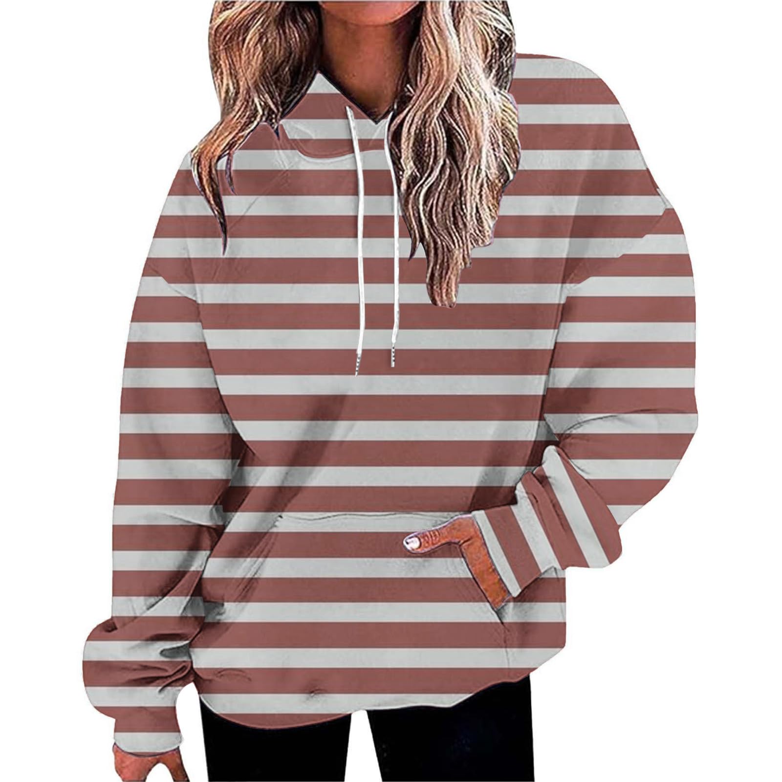 Sweat à capuche oversize à rayures pull ample femme pour un look décontracté chic - 4