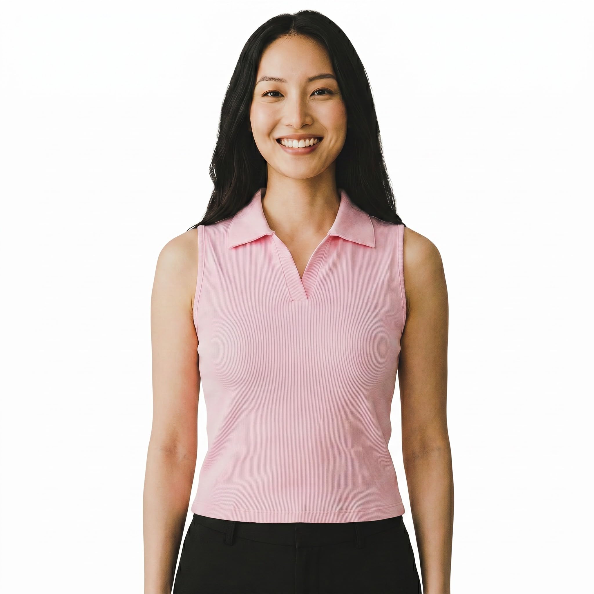 SIRAA Women’s Sleeveless Ribbed Polo Neck Top | Slim Fit Casual Summer Tank Top for Women (L,XL)-picture-26