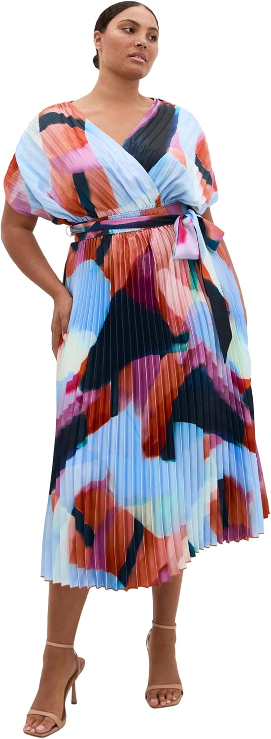 City Chic Plus Size Dress - Hailey Aspect Print Pleat Maxi