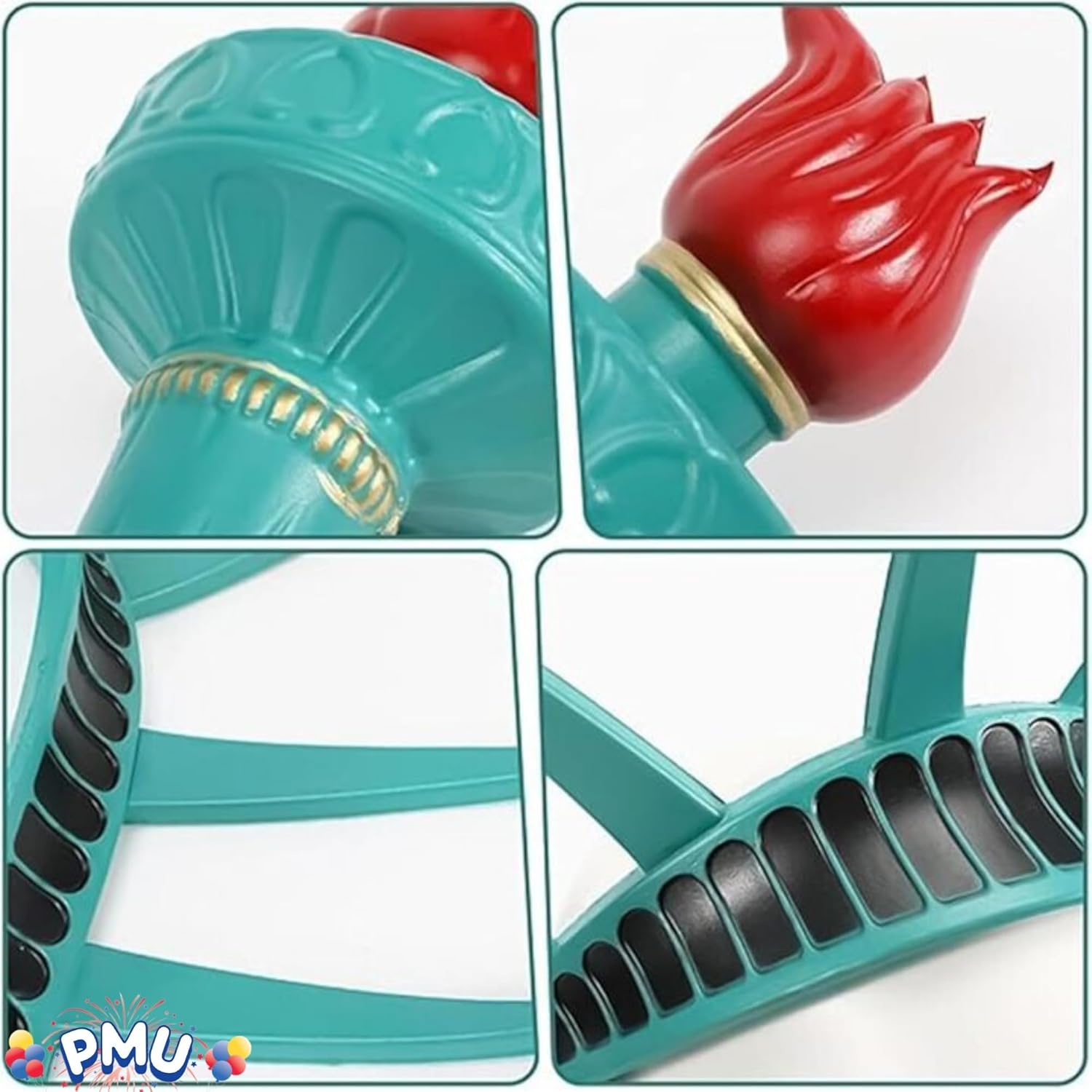 PMU 3 Pcs Statue of Liberty Torch with Red Flame, Adult Lady Liberty Costume for Women, Olympic Torch Prop, 4th of July Decorations, Patriotic Costume Accessory, Independence Day Party Décor