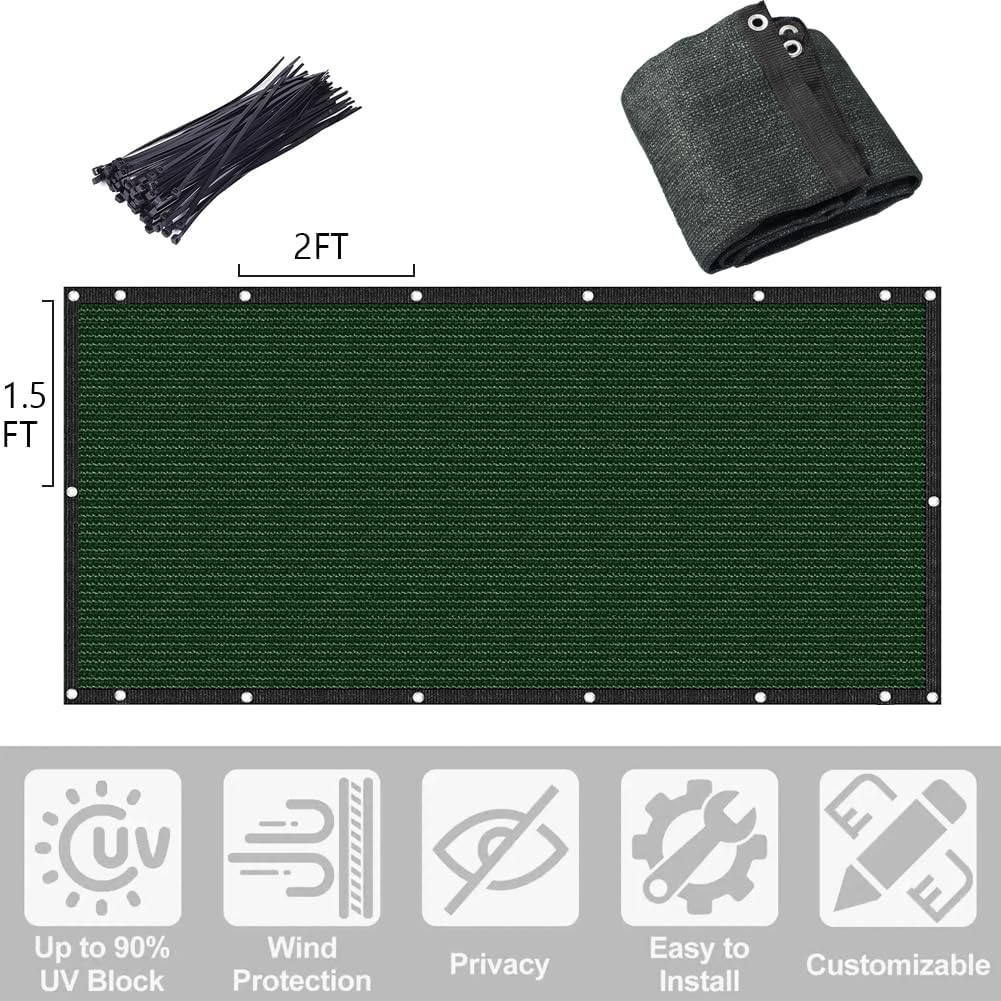GL Garden Privacy Net Protective Screen, 3' x 10' Decorative Fences Heavy Duty 170 GSM Commercial Mesh Shade Cover with Brass Grommets, Perfect for Outdoor Back Yard, Dark Green, Customizable