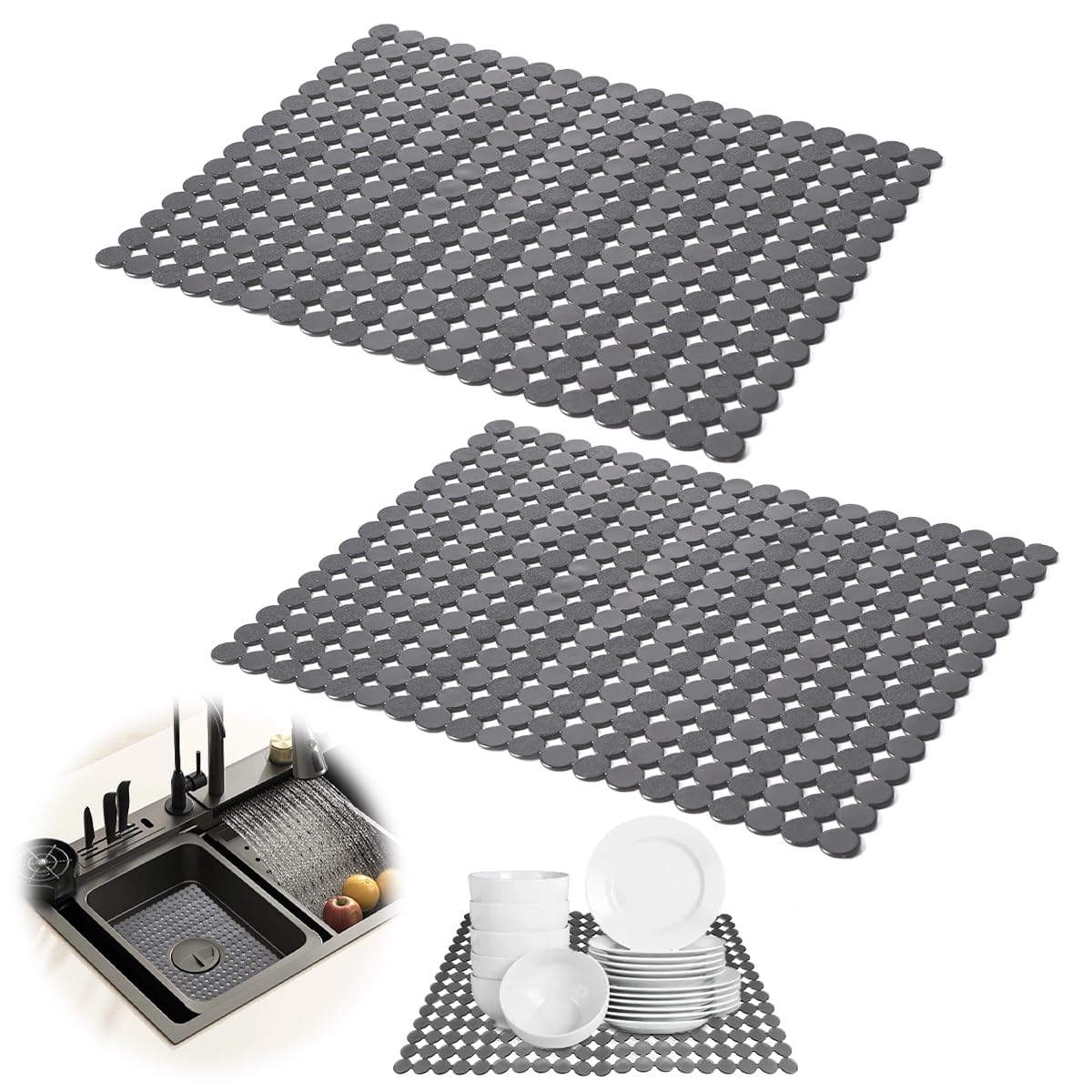 2Pcs Kitchen Sink Mat,30 x 40cm Adjustable Sink Mat Protector for Ceramic