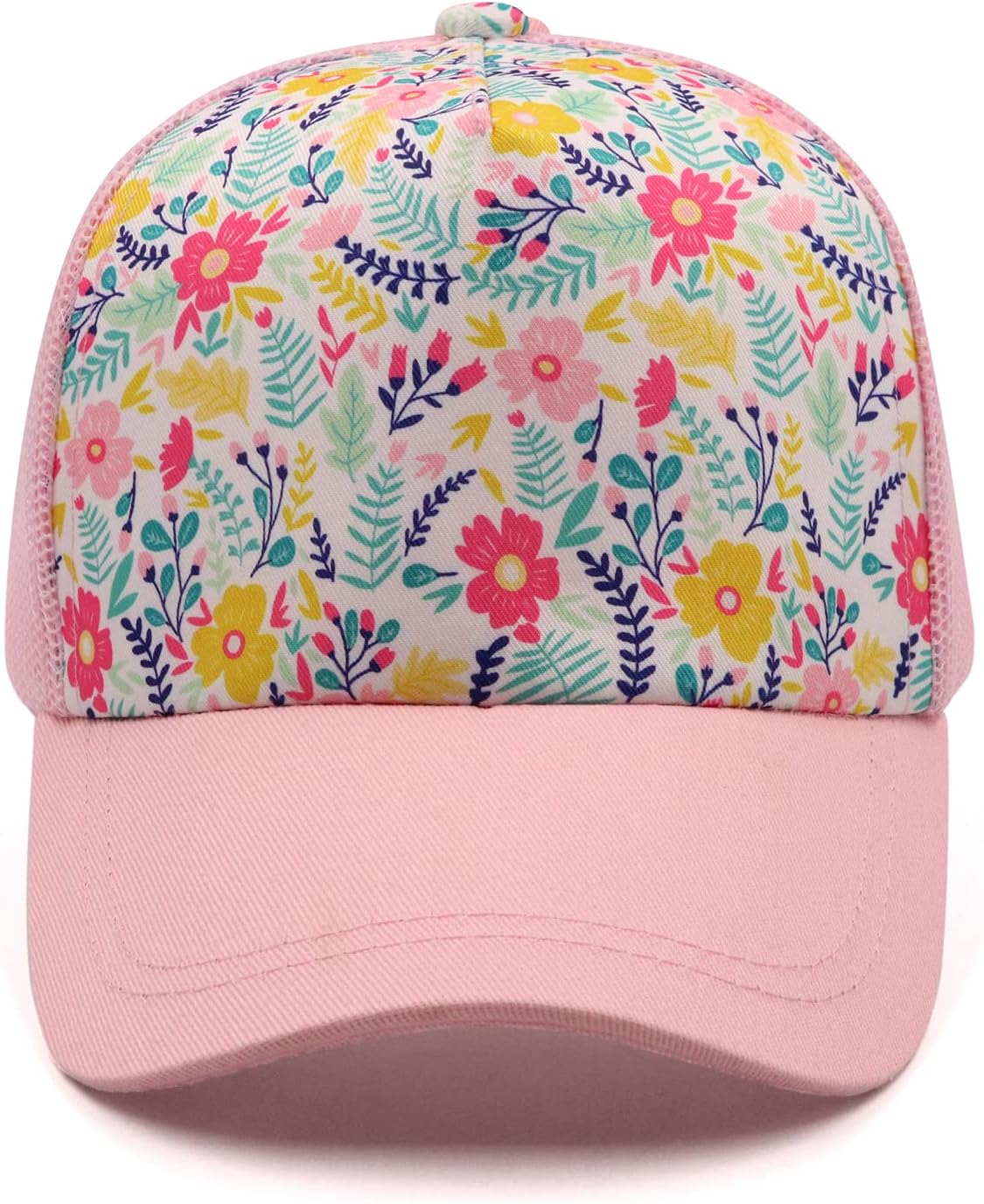 Girls Pony Hat Distressed High Ponytail Messy Bun Baseball Caps Kids Trucker Floral Sun Protection Hats Biking Cap(4-10years)
