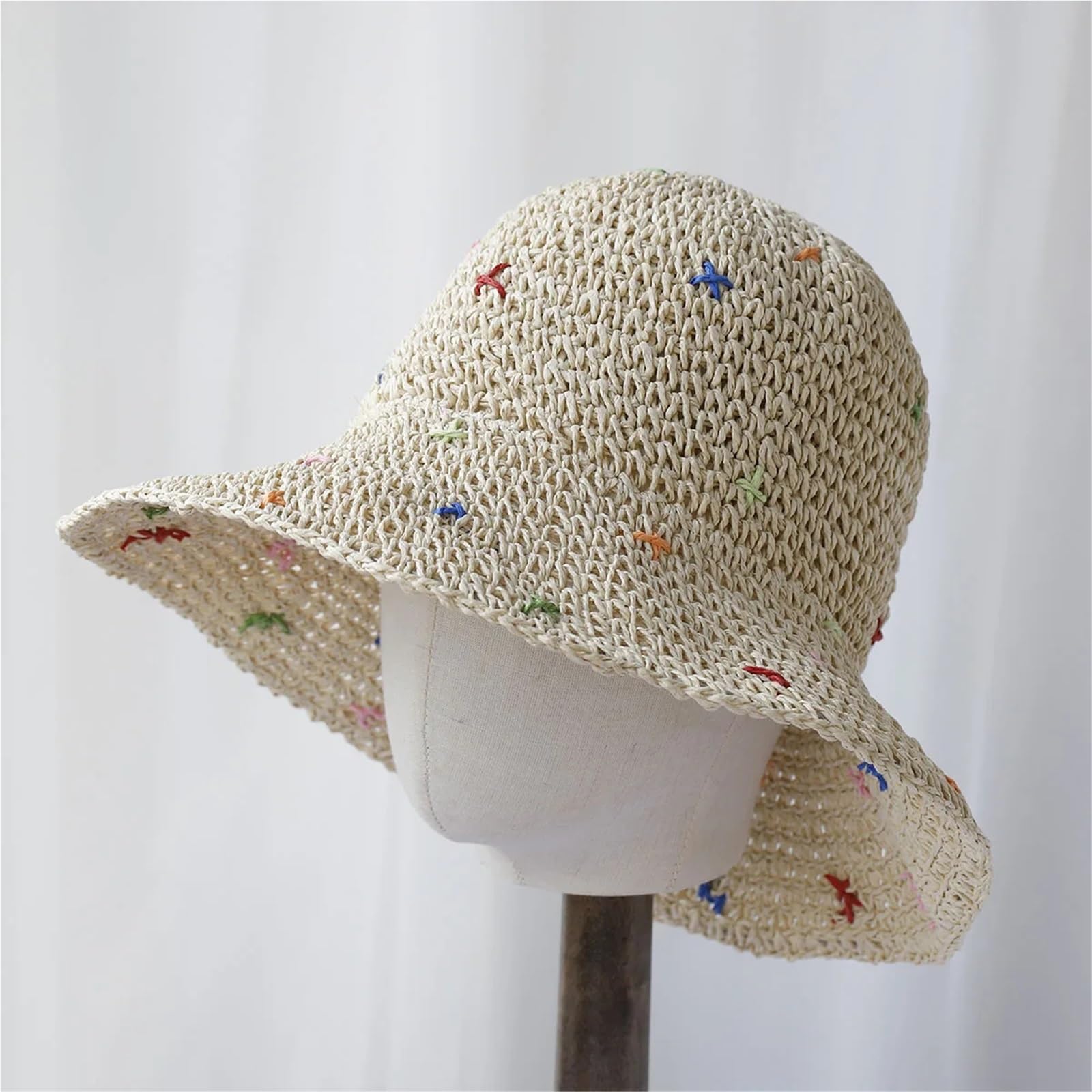 1/2 pieza sombrero de pescador sol plegable multicolor for playa, viajes y vacaciones paja hecho a mano para Campo