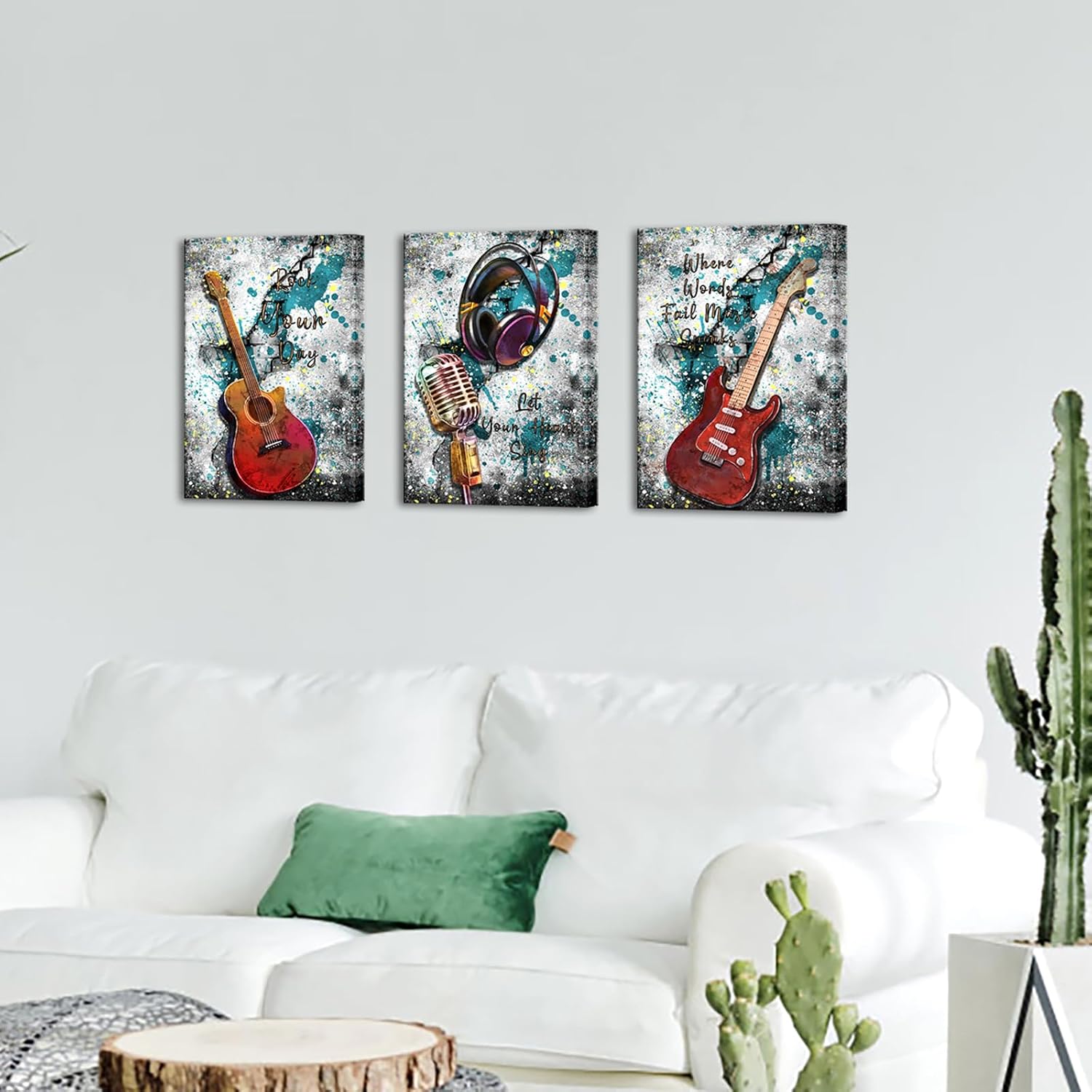 NutArtPic Music Canvas Wall Art Graffiti Guitar Pictures Musical Instrument Paintings Headphone Microphone Artworks Prints Home Office Wall Decor Gifts for Music Lovers12''X16''X3 Panels