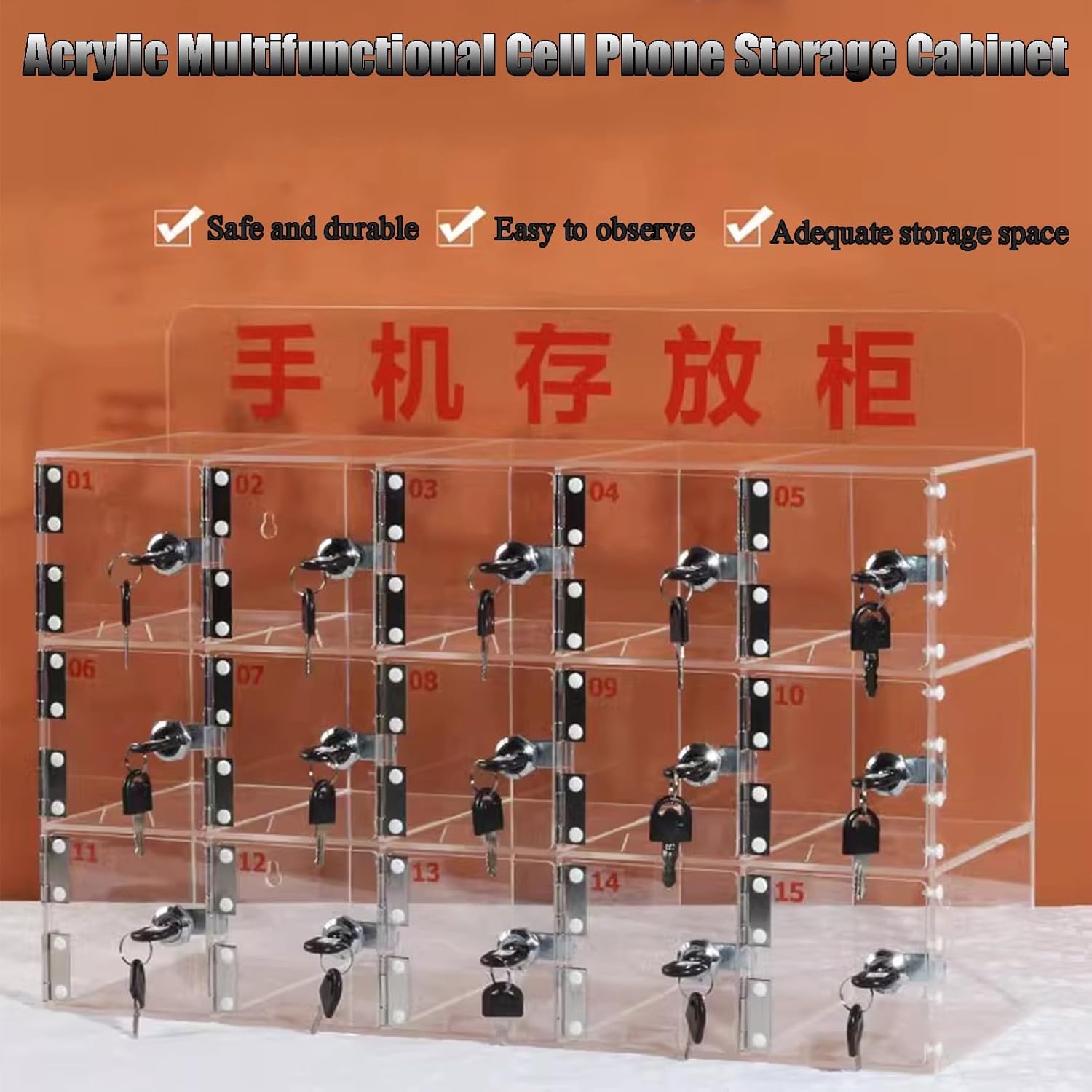 Lockable Acrylic Cell Phone Storage Cabinet - Durable Mobile Phone Locker with Ample Space, Safe Non-Damaging, Ideal for Offices, Schools, and Public Areas,Clear-12-Bit