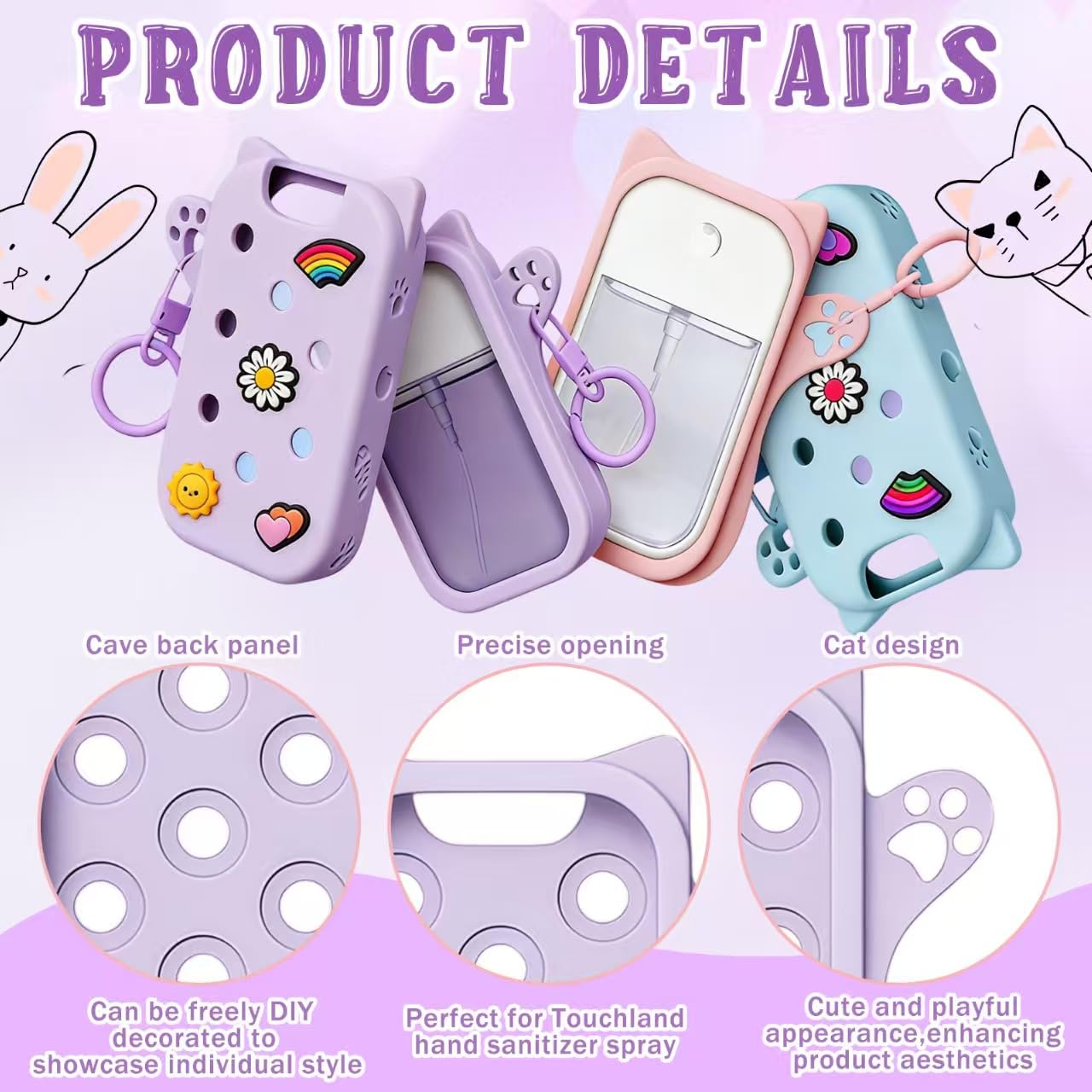 1 Pack Silicone Hand Sanitizer Spray Case With Keychain, Touchland Hand Sanitizer Mist Case,hand sanitizer case, Suaitable For Touchland Hand Sanitizer Spray(1 FL OZ/30ml) (black) - Image 3