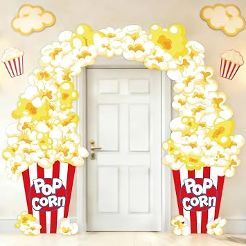 Movie Night Popcorn Door Banner Backdrop Corn Pops Porch Sign Banner Popcorn Shaped Background Hanging Ornaments Movie Night Party Decorations for Birthday Baby Shower Indoor Outdoor Movie Theater