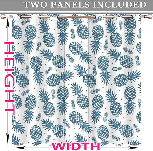 Miniatura 4 de Cortinas de piña para Sala Elegantes Modernas, 2 paneles de cortinas azules y blancas, accesorios, decoración de habitaciones de 63 pulgadas de