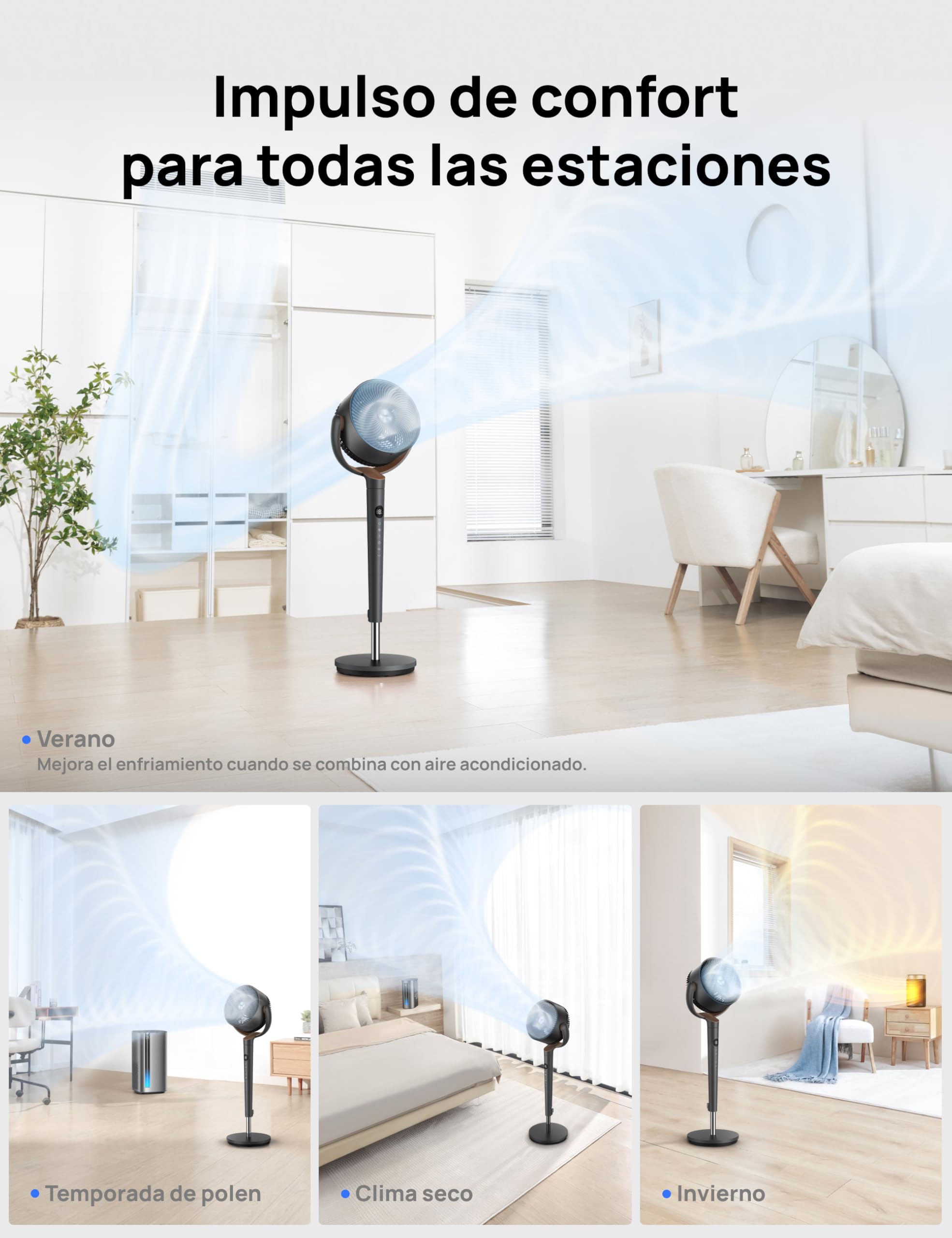 Dreo ventilador de pie muy silencioso con control remoto, ventilador grande 20 dB con motor CC, oscilación 120°, 3 modos, altura ajustable 94–107 cm, ventilador de suelo TurboPoly™ 512