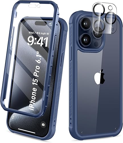 Miniatura 7 de Funda para iPhone 15 Pro Max, protector de pantalla integrado, con protector de lente de cámara, carcasa de cuerpo completo resistente a prueba de