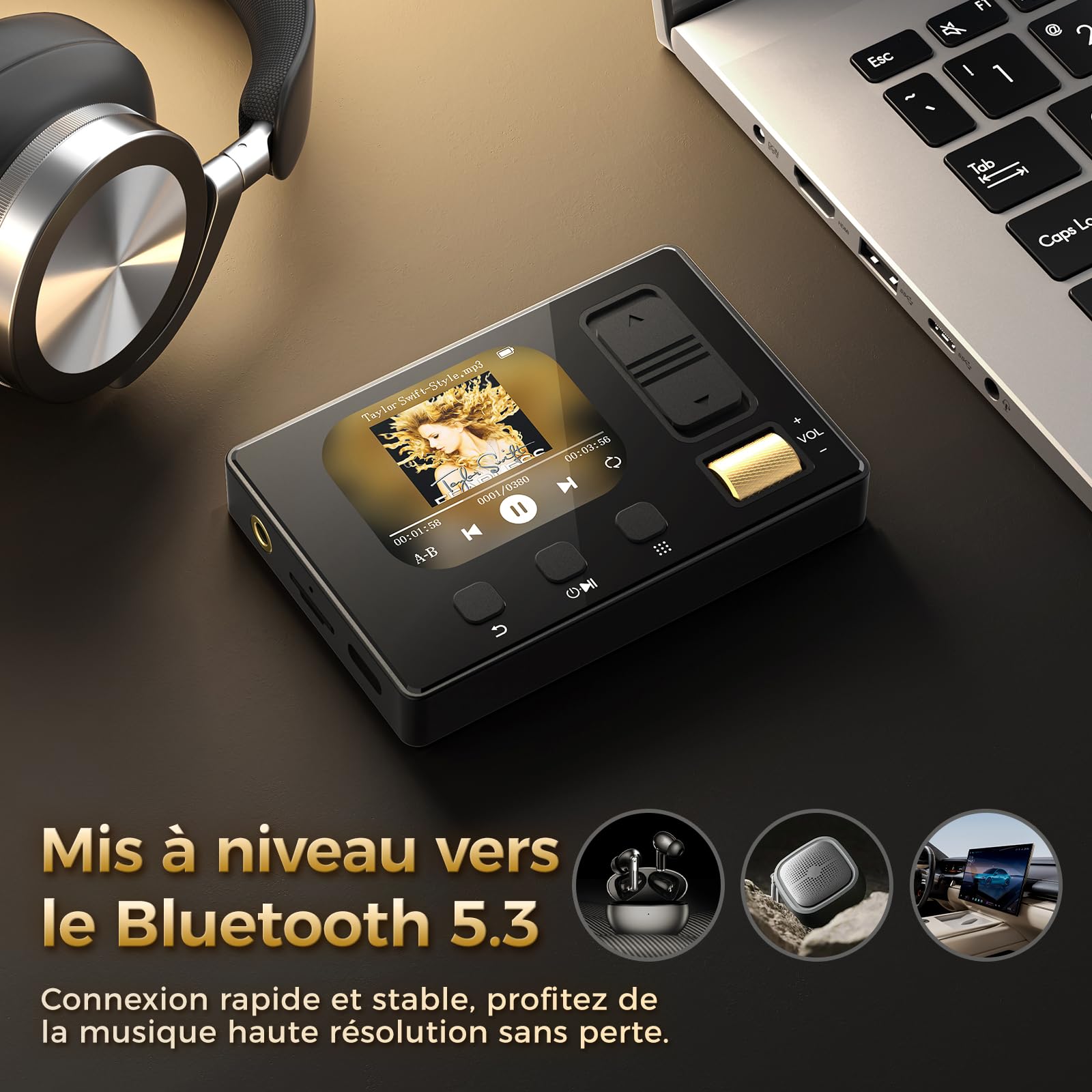Lecteur MP3 avec Bluetooth 5.3, Lecteur MP3 Diofox HiFi avec Haut-Parleur, 32 Go de Stockage, 6 Styles de Musique, égaliseur, Radio FM, Carte TF jusqu'à 128 Go, Lecteur de Musique Portable Noir