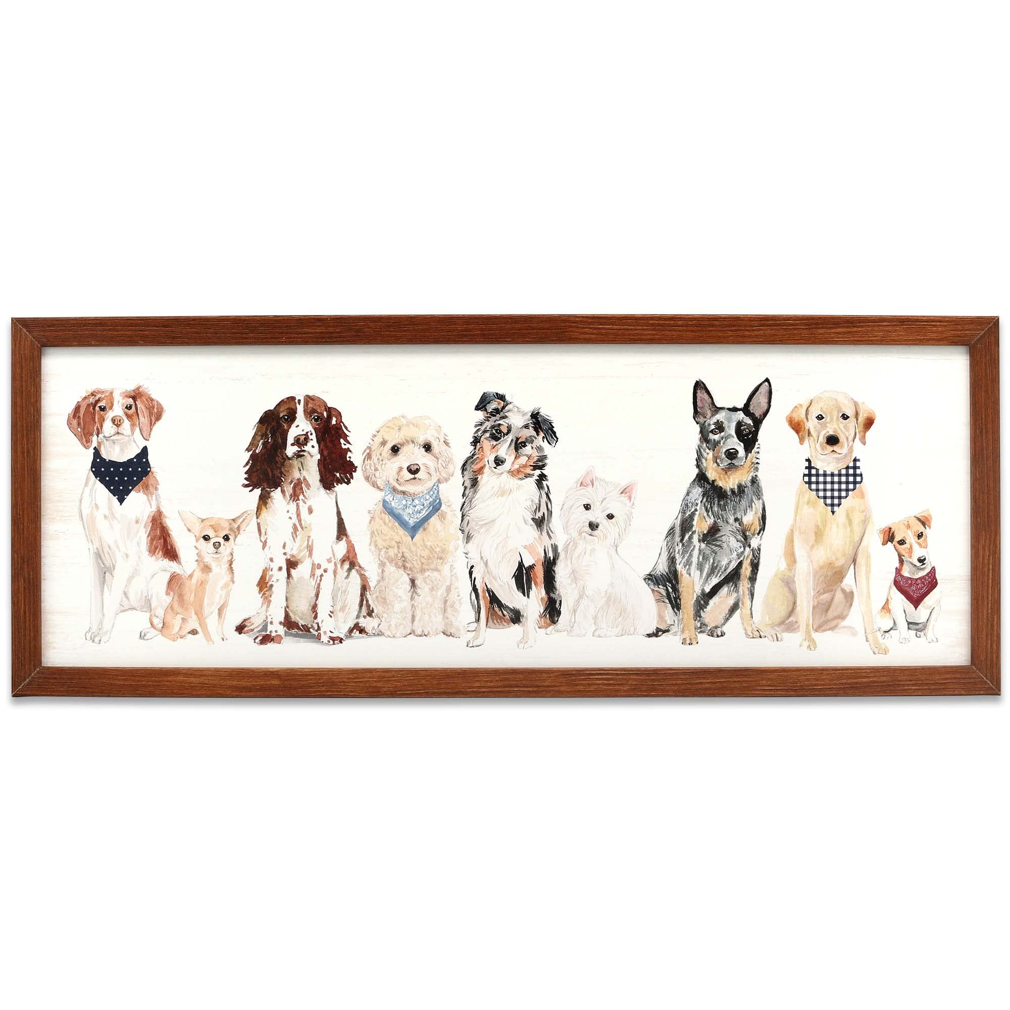 Dogs in a Row Framed Wood Wall Decor - Adorable Dog Wall Art for Living Room, Bedroom or Hallway