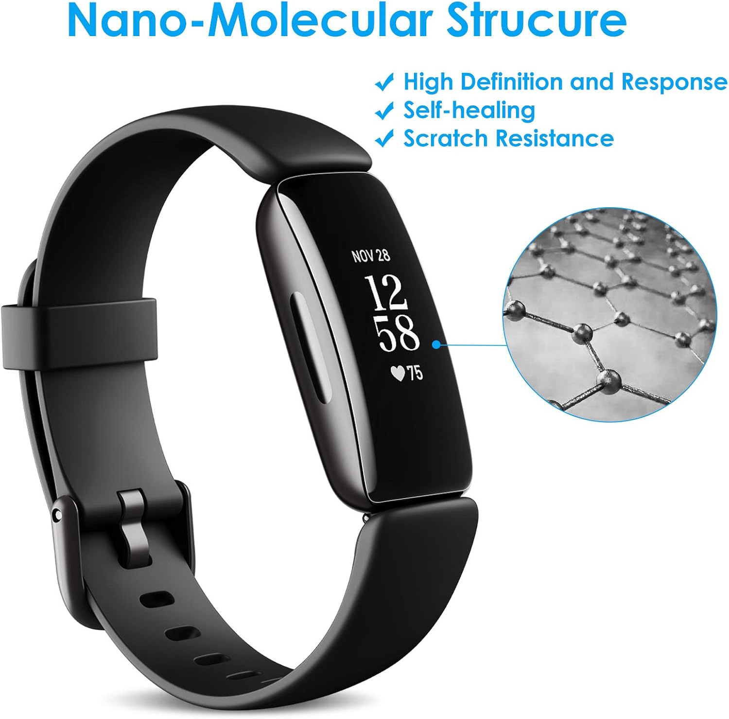 NANW Screen Protector Compatible with Fitbit Inspire 2 (Not for Inspire), 6-Pack Full Coverage Flexible Protective Film Screen for Inspire 2 Smartwatch