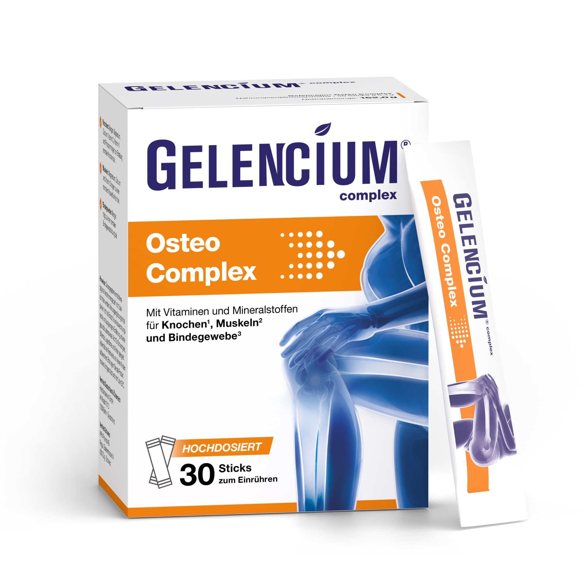 Gelencium Osteo Complex – 800 mg Calcium aus 3 Quellen – 30 Sticks | CalGo Hydroxyapatit, Sango-Koralle & Calciumcitrat · Mit Vitamin D3, K2 & Mangan für normale Knochen