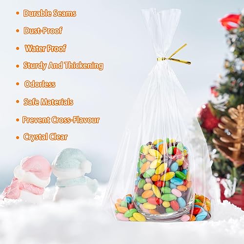 Miniatura 8 de Awpeye 100 bolsas de celofán con refuerzo inferior de 7.9 x 2.4 x 11.8 pulgadas, bolsas de celofán con fondo plano, bolsas de regalo de plástico