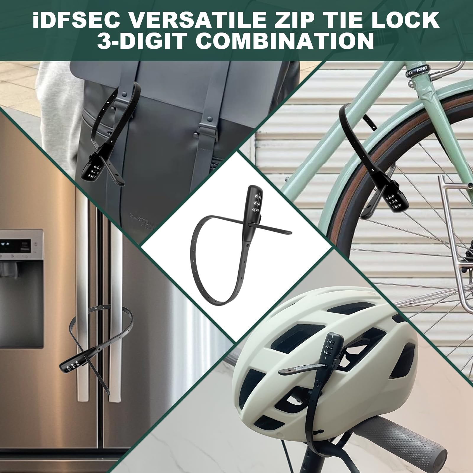 Fermacavo regolabile con nucleo in acciaio inox, multiuso, per fissare caschi, biciclette, sci, scooter, bar, cancello (confezione da 4, nero)