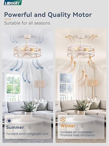 Miniatura 22 de LEDIARY Ventilador de techo enjaulado Fandelier de 20 pulgadas con luz, ventilador de techo sin aspas con control remoto, pequeñas luces de Negro y