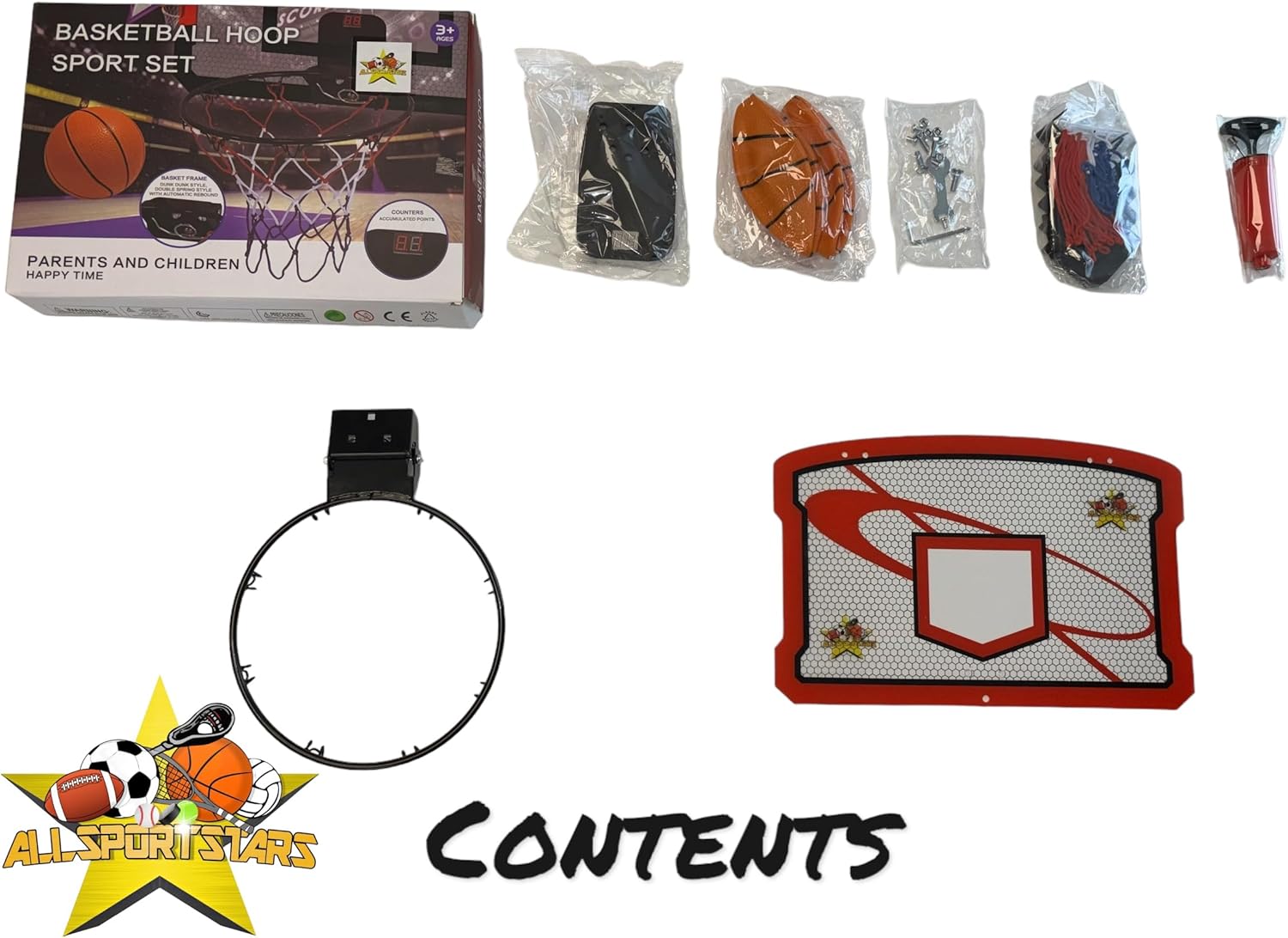 Indoor Mini Basketball Hoop with Electronic Shot-Clock & Scoreboard + Two Basketballs & Pump - Over The Door Mount