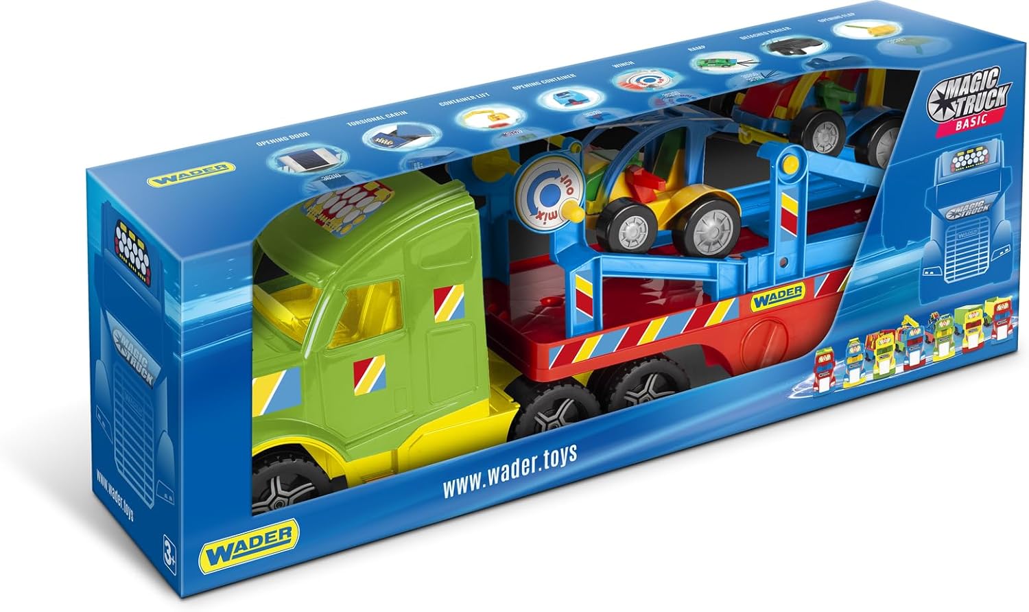 Wader 36351 Magic Truck Buggy Transporter with Two Buggy Vehicles, Size Approx. 79 cm, for Children from 3 Years, Suitable as a Gift for Creative Play