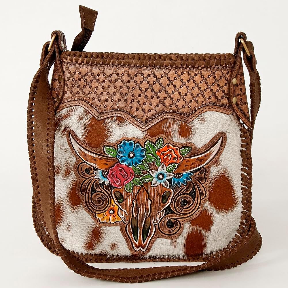 American Darling Large Cross Body Hand Tooled Hair on Genuine Leather Western Women Bag Handbag Purse | Crossbody for Cute