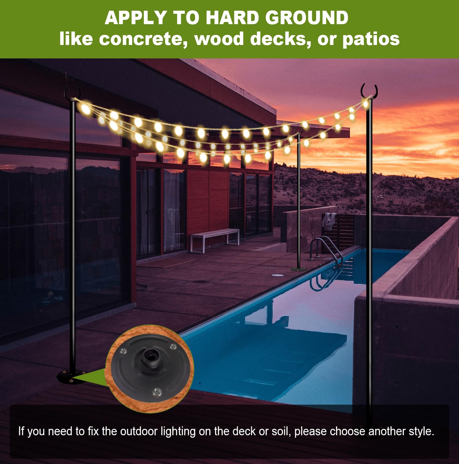 Queension 10FT Ground Base String Light Poles For Outdoor String Lights For Garden, Backyard, Patio Lighting Stand For Parties, Bistro & Weddings, 1 Pack - View #8