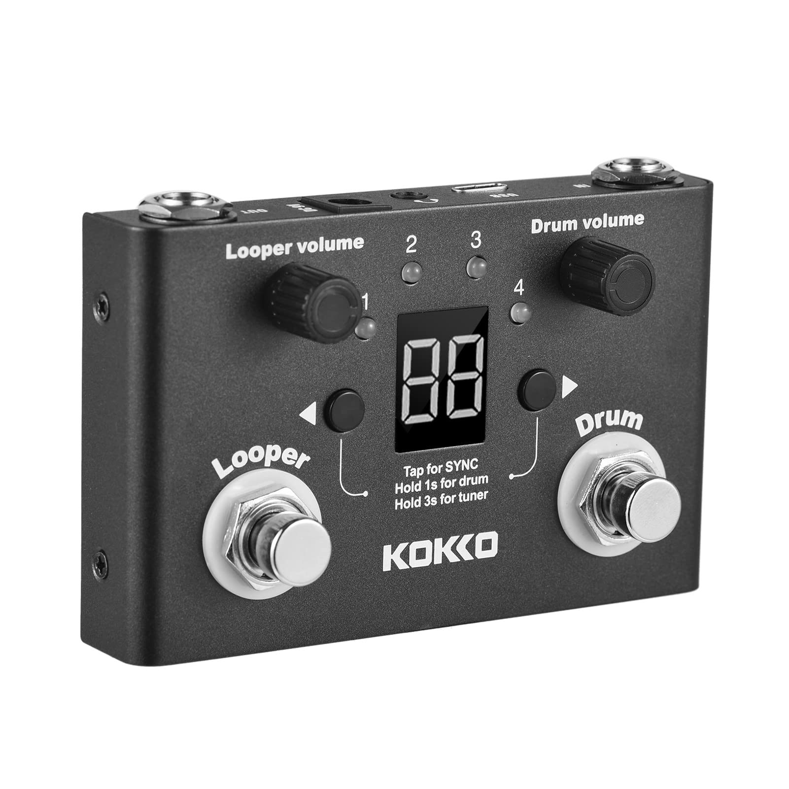 Domary Pedale Drum Looper con 30 Tipi di Batteria, 4 Slot Loop, Registrazione 11 Minuti, Girapagina BT, Accordatore per Tastiera Chitarra Basso