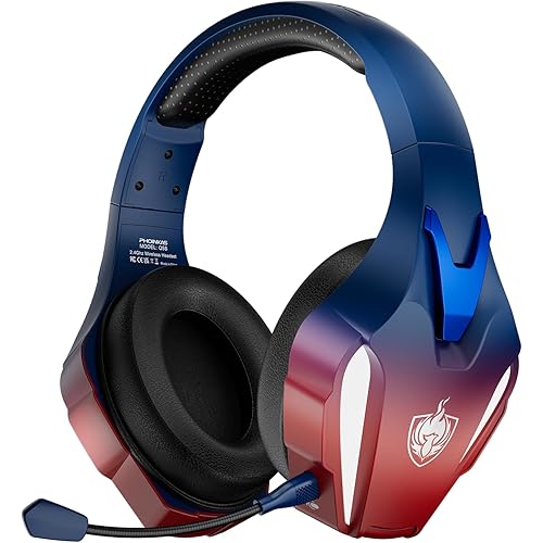 PHOINIKAS Wireless Gaming Headset for PS4 PS5 PC Switch, Wireless Gaming Over Ear Headphones with Detachable Noise Canceling Mic, 7.1 Stereo Sound, Only 3.5mm Wired Mode for XboxSeires -Dazzle Blue