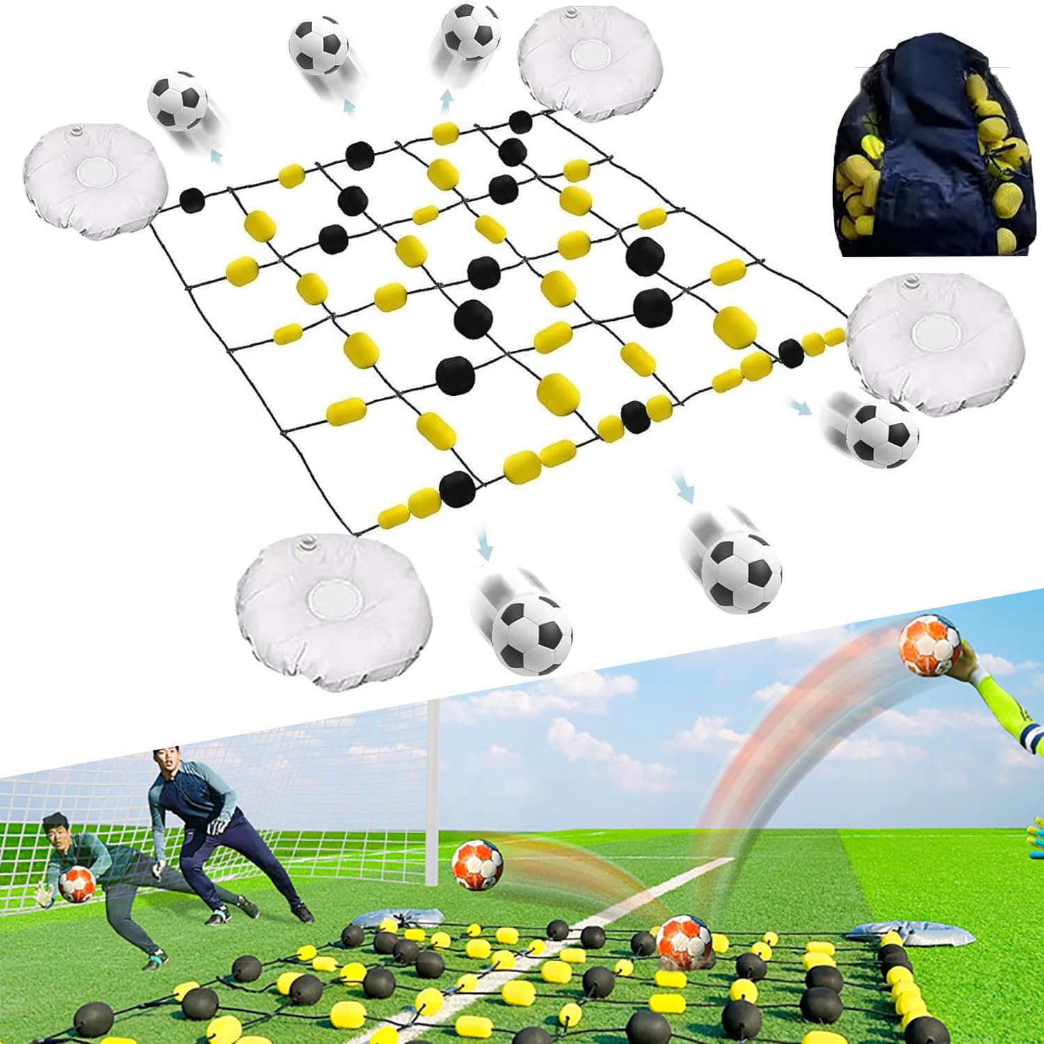 Rimbalzatore da calcio 2m/6.56ft, Allenatore Portiere Calcio Allenamento, Tavola di Rimbalzo con Borsa Porta Pallone/4*Sacchetto per Acqua, per Squadra Volley Passaggio Allenamento Individuale