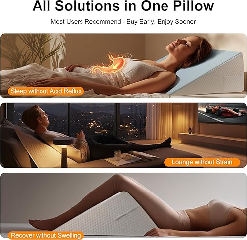Miniatura 2 de Almohada de cuña de cama de doble cara, espuma viscoelástica refrescante y funda lavable, cuña triangular para dormir, alivio del reflujo ácido,