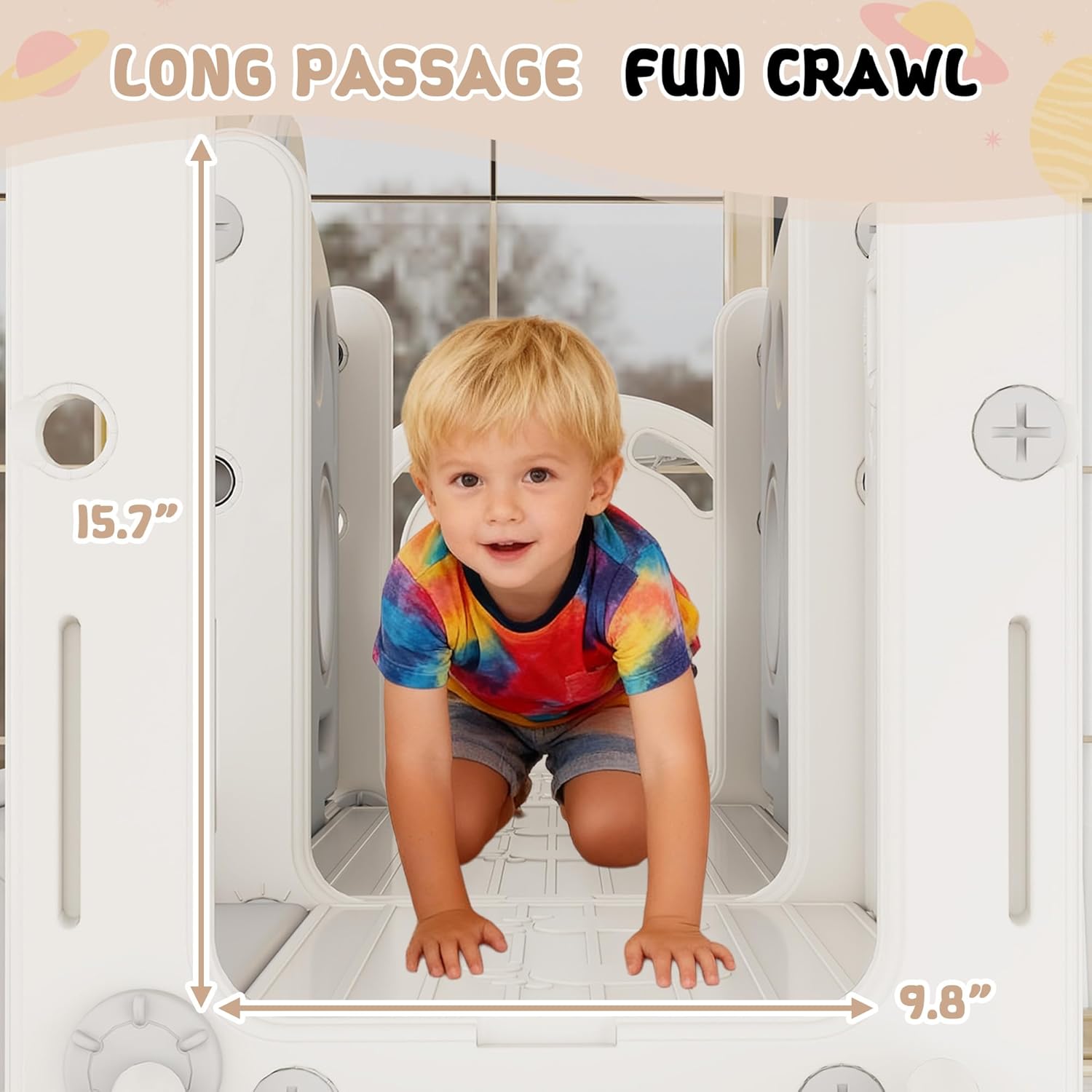 9 in 1 Toddler Slide Set Playground Indoor & Outdoor Fun for Kids & Babies Aged 1-3, Featuring Climbing Board, Basketball Hoop, Telescope, Storage Space and Non-Slip Steps, Gray & White