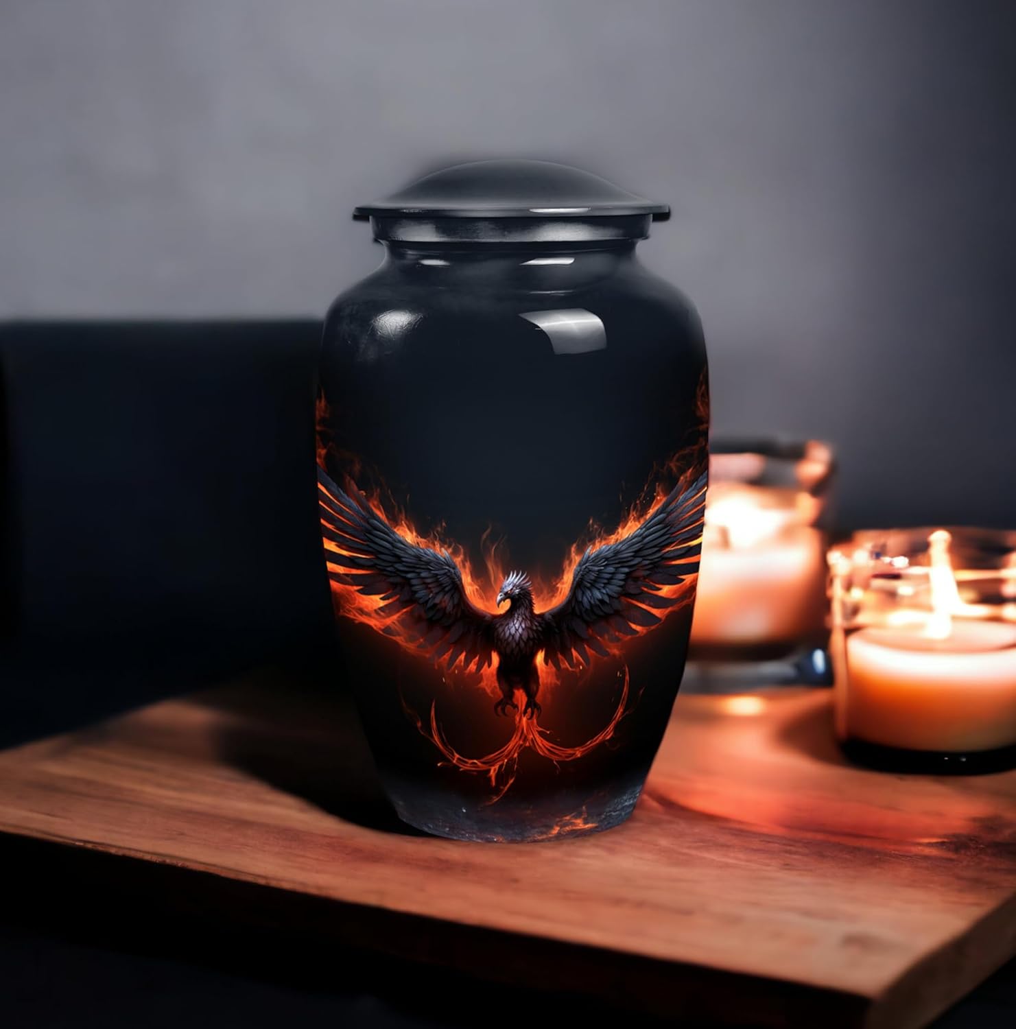 Black Phoenix Large Urn for Adult Ashes - Funeral Cremation Urns for Male & Female - Decorative Urn for Human Ashes - Remains Ashes Urn - Cremation Urn for Human Ashes, PAR-CLS-URN-171