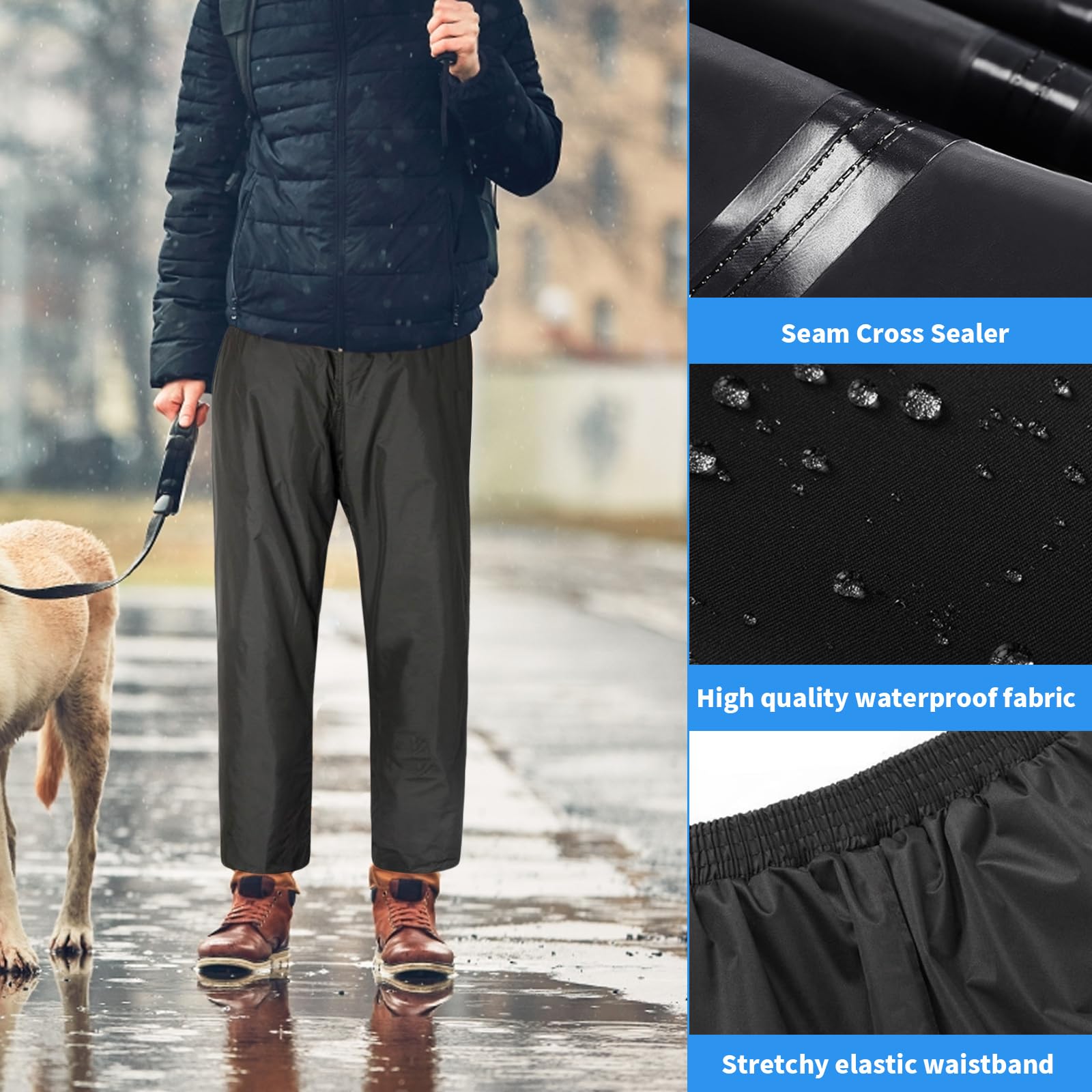 Zimoer Pantalon de Pluie Homme Pantalons Extérieurs imperméable Coupe Vent Moto Pantalon Pantalon Pluie pour la randonnée, Le Trekking et Le Cyclisme
