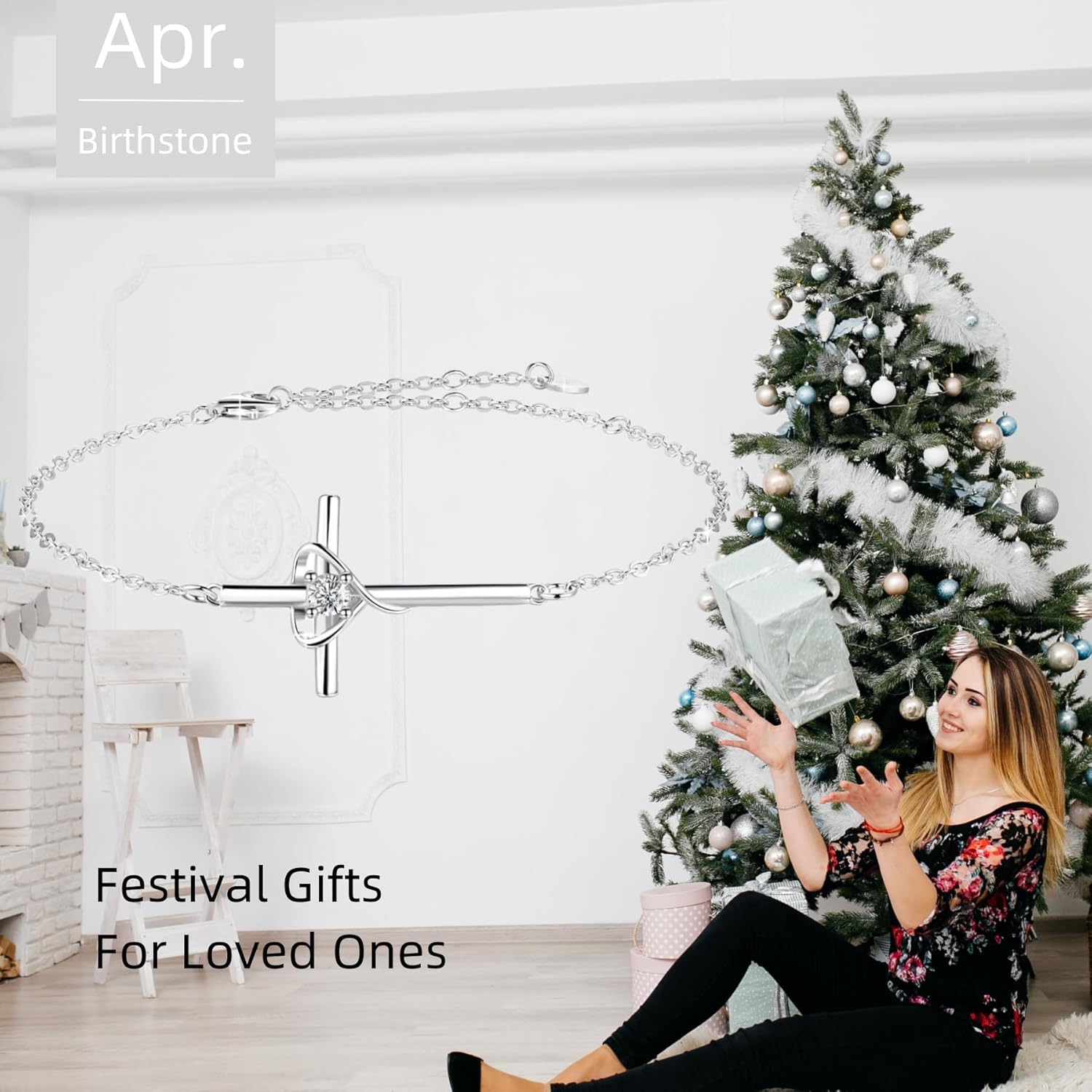 YZSFMZGE Birthstone Bracelet 925 Sterling Silver Birthstone Cross Bracelets for Women Cross Heart Cubic Zircon Adjustable Jewelry Gifts for Birthday Christmas - Image 6