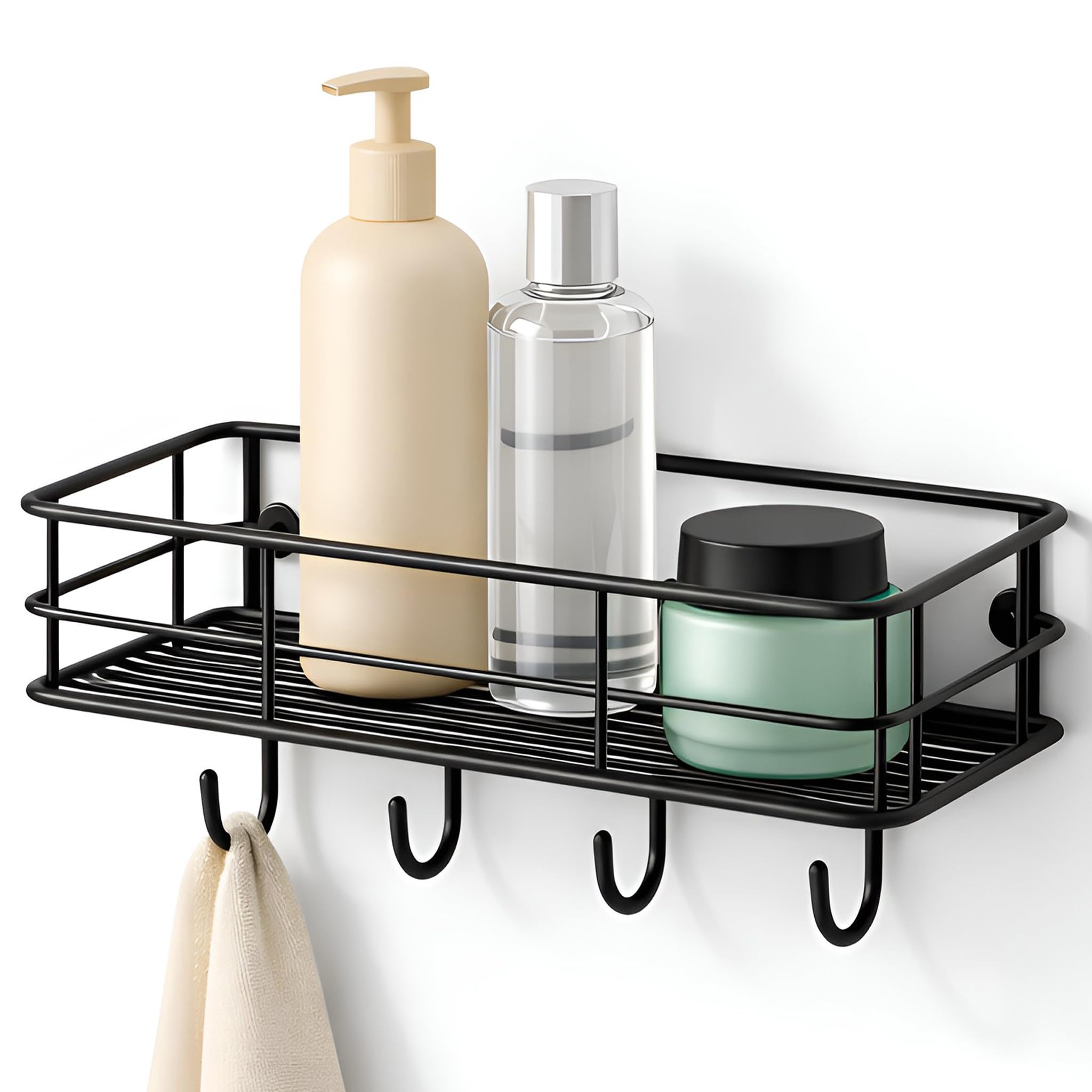DALUCI Bathroom Organiser Without Drill | Self Adhesive Bathroom Shelf for Wall | Bathroom Rack Shelves & Stand for Toiletries, Shampoo & Kitchen Essentials | Heavy-Duty Organizer (Black, Pack of 1)-image-32