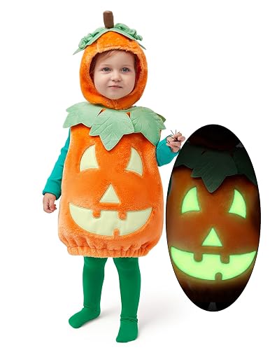Spooktacular Creations Halloween Baby Pumpkin Costume with Green leaves for