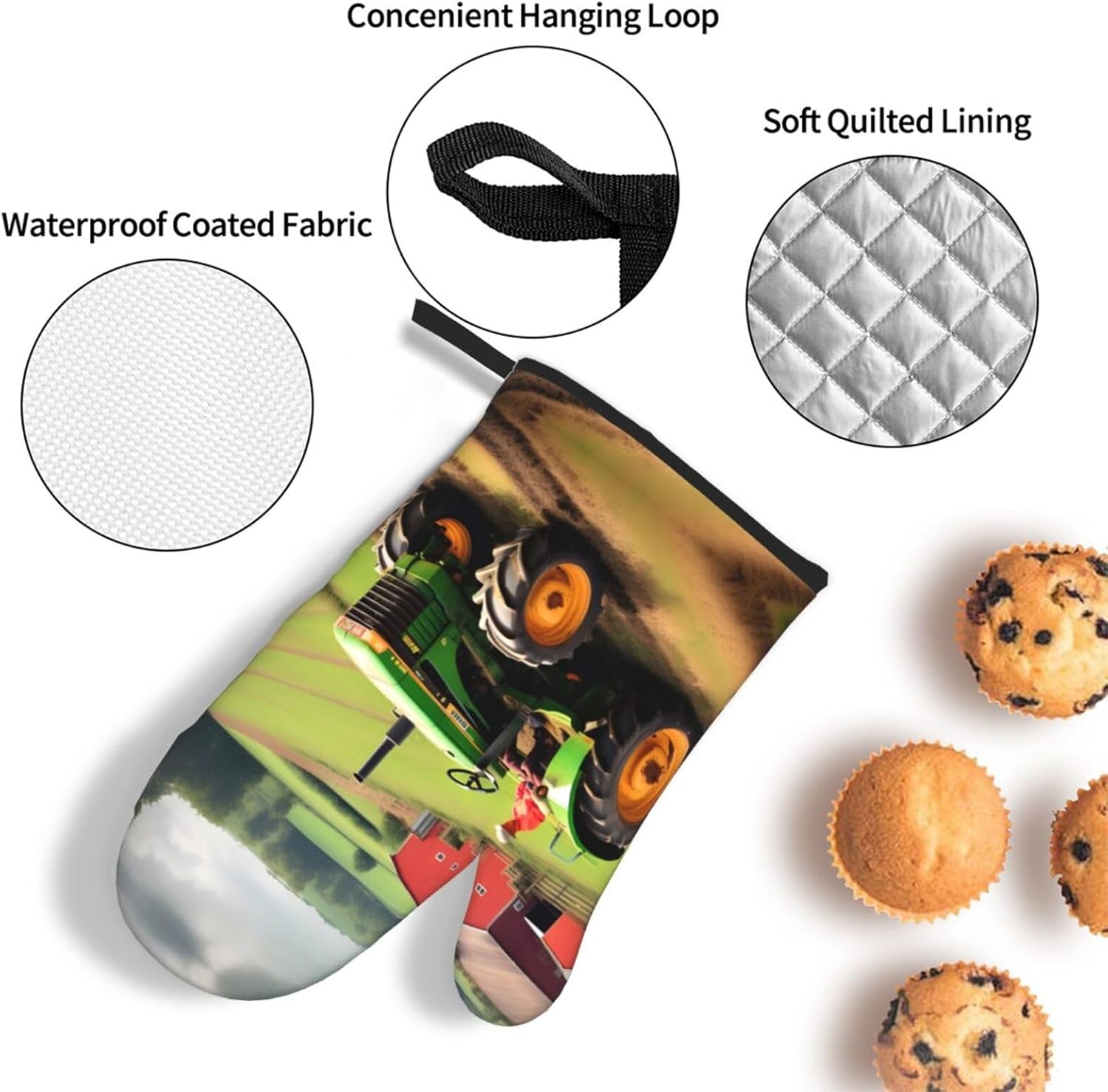 Tractor Farm Pattern Print Heat Resistant Microwave Gloves, Used for Baking, Cooking, and Fashion Kitchen Essentials