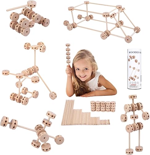 Bloques de construcción de madera para niños, juguetes de aprendizaje preescolar STEM para niños, regalo educativo de construcción creativa para