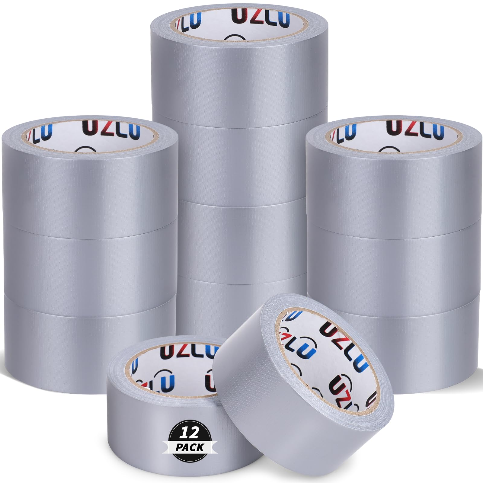 UZLU Duct Tape Bulk, Silver Duct Tape Heavy Duty, 12 Rolls x 20 Yard x 1.88 Inch Per Roll, Flexible, No Residue, All-Weather and Tear by Hand, Bulk